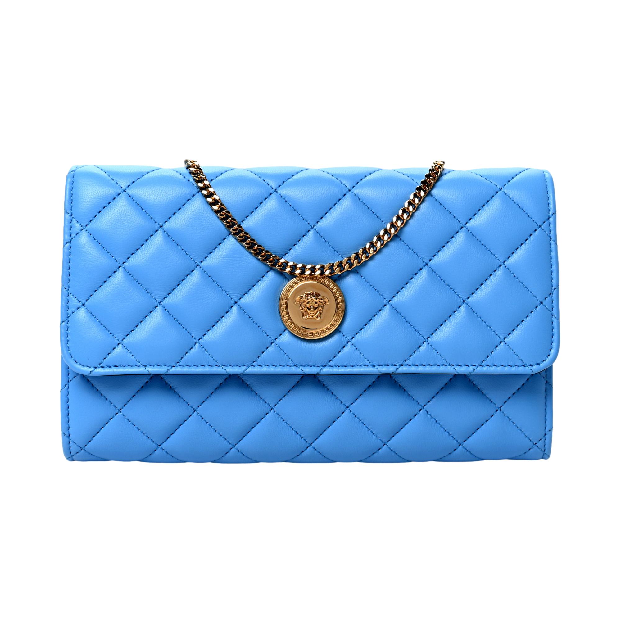 Versace La Medusa Crossbody Clutch Bag - Elegant Blue Quilted Leather
