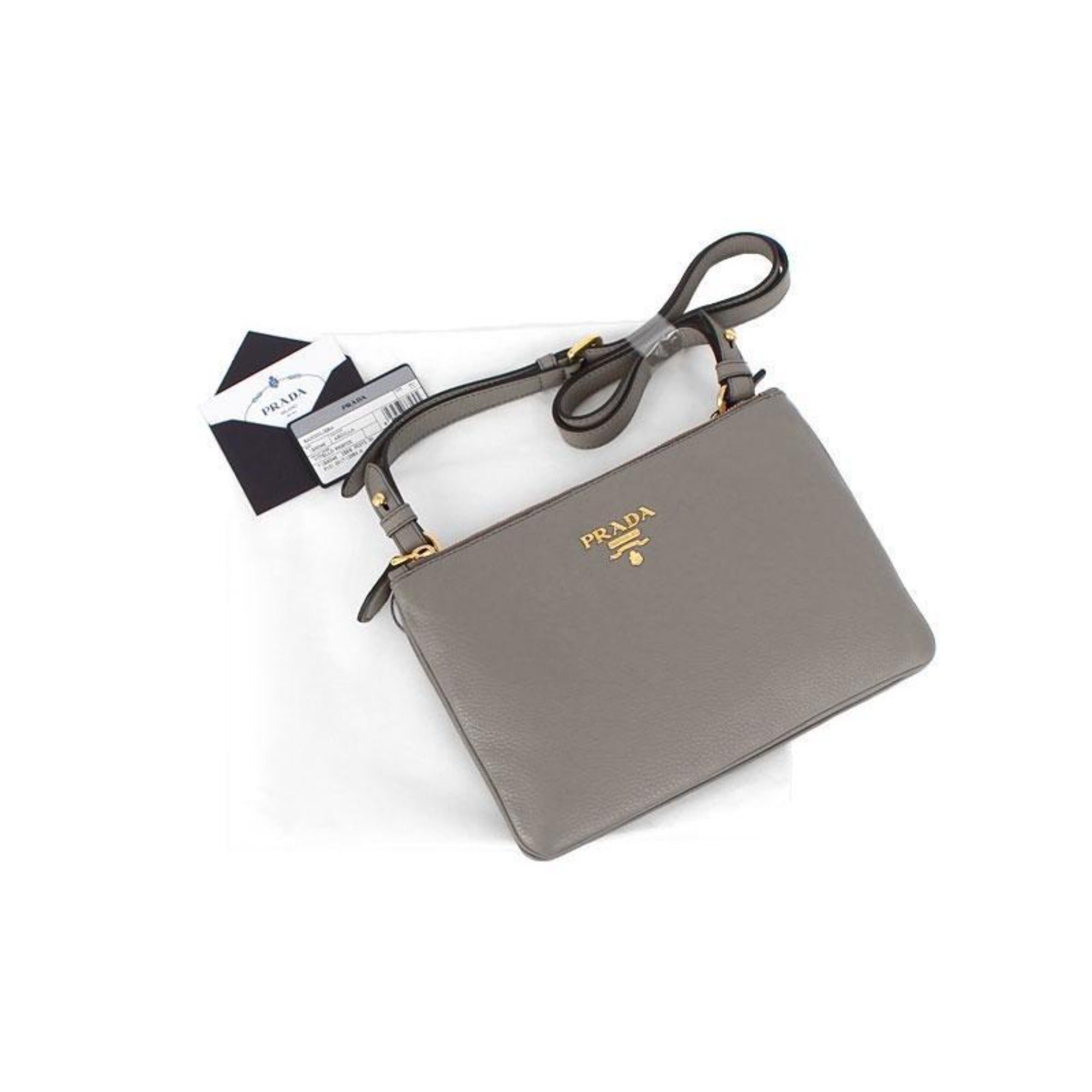 Prada Vitello Phenix Gray Crossbody - Chic Design, Ample Space