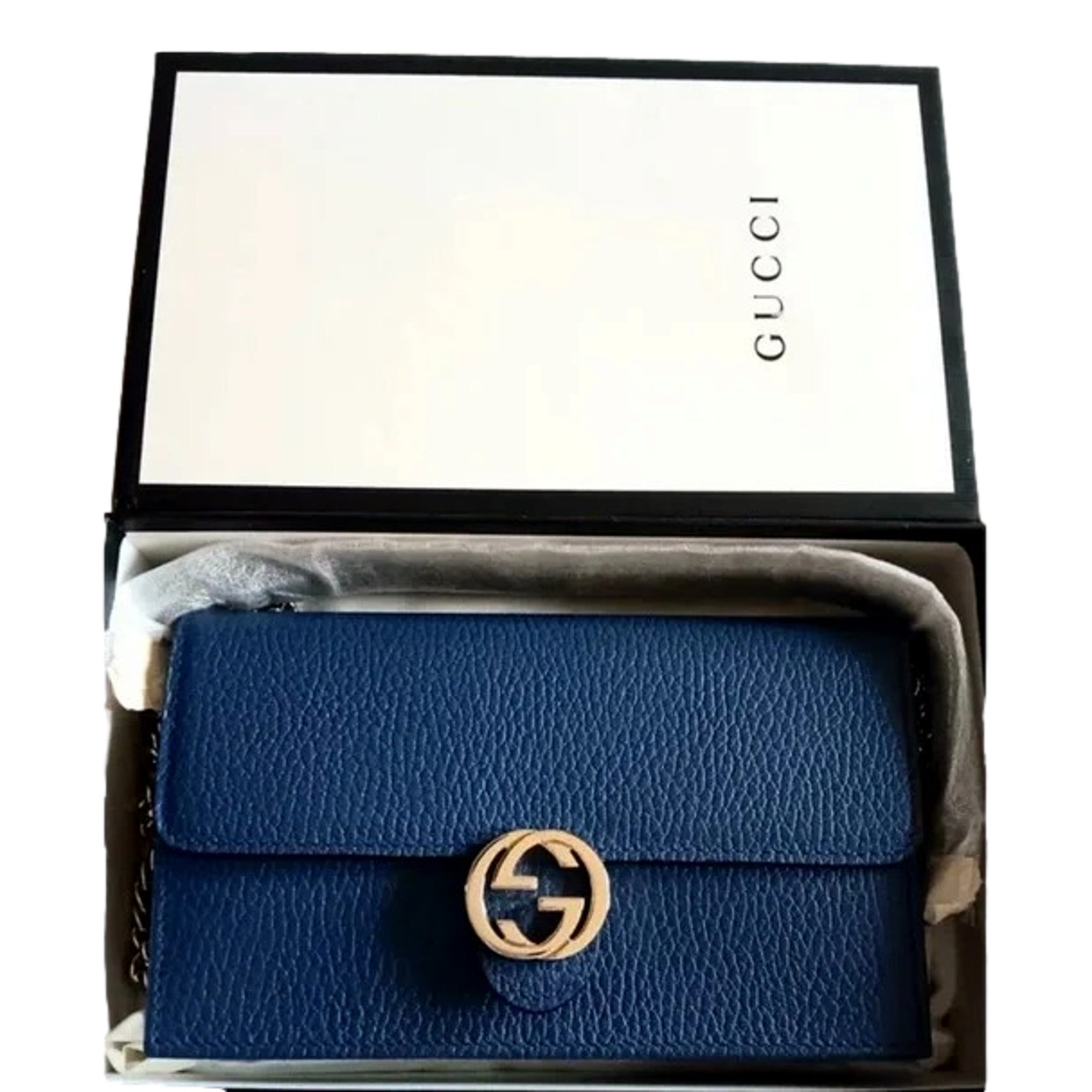 Gucci Blue Marmont GG Leather Chain Wallet & Crossbody Bag