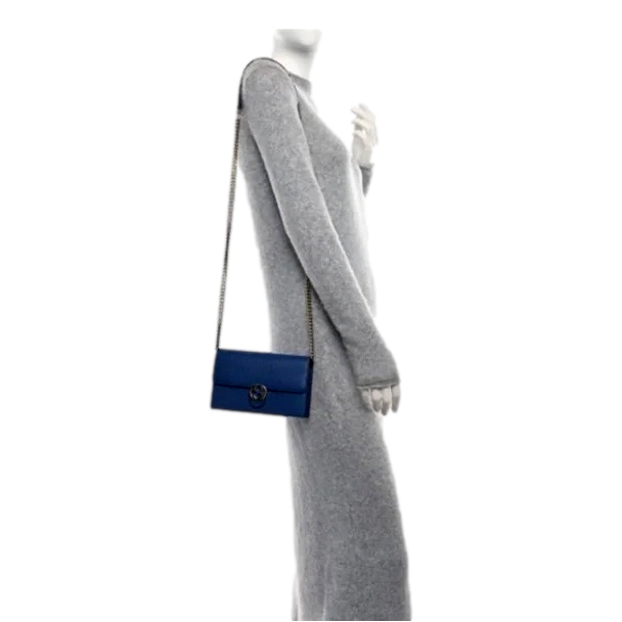 Gucci Blue Marmont GG Leather Chain Wallet & Crossbody Bag