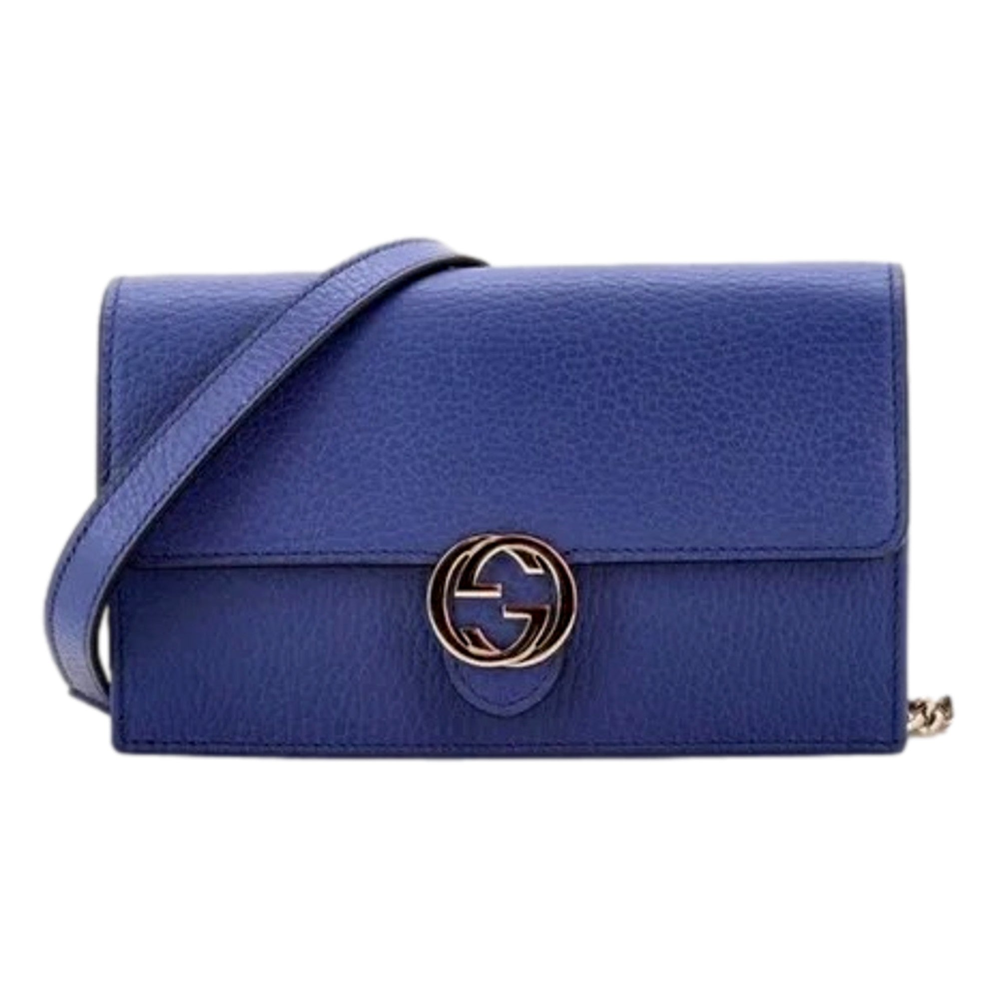Gucci Blue Marmont GG Leather Chain Wallet & Crossbody Bag