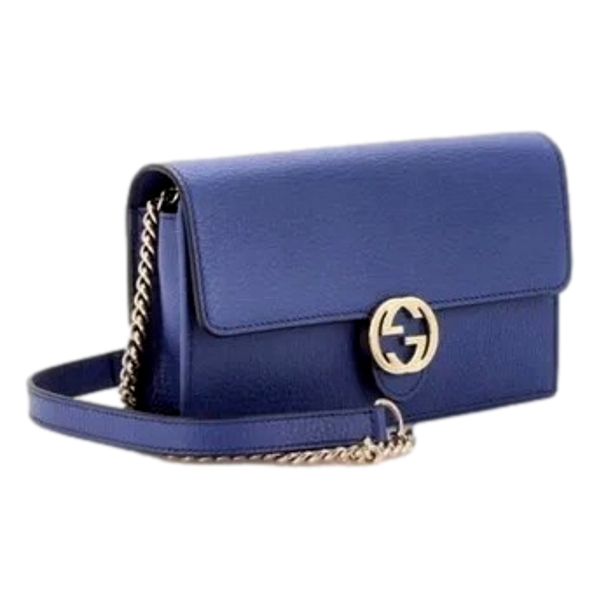 Gucci Blue Marmont GG Leather Chain Wallet & Crossbody Bag