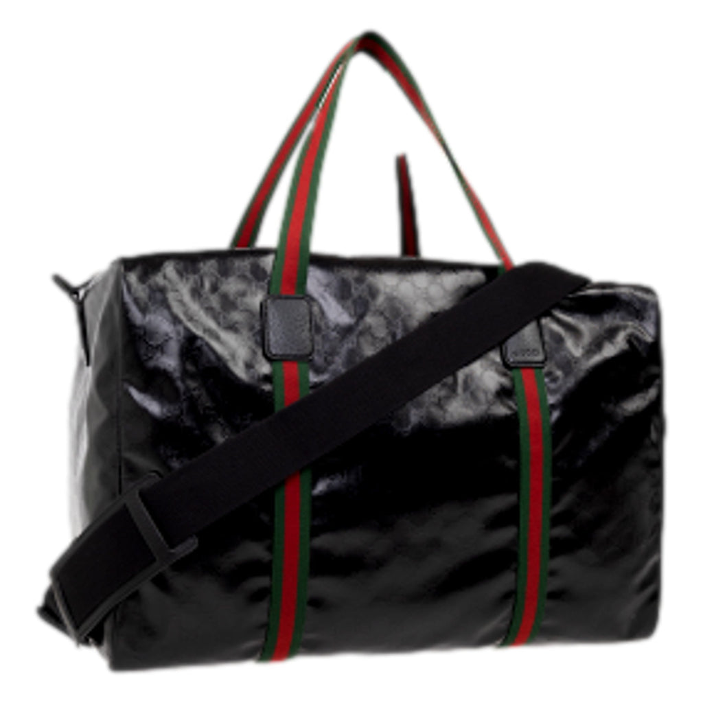 Gucci GG Duffle Maxi: Black Glossy Calfskin Leather Travel Bag