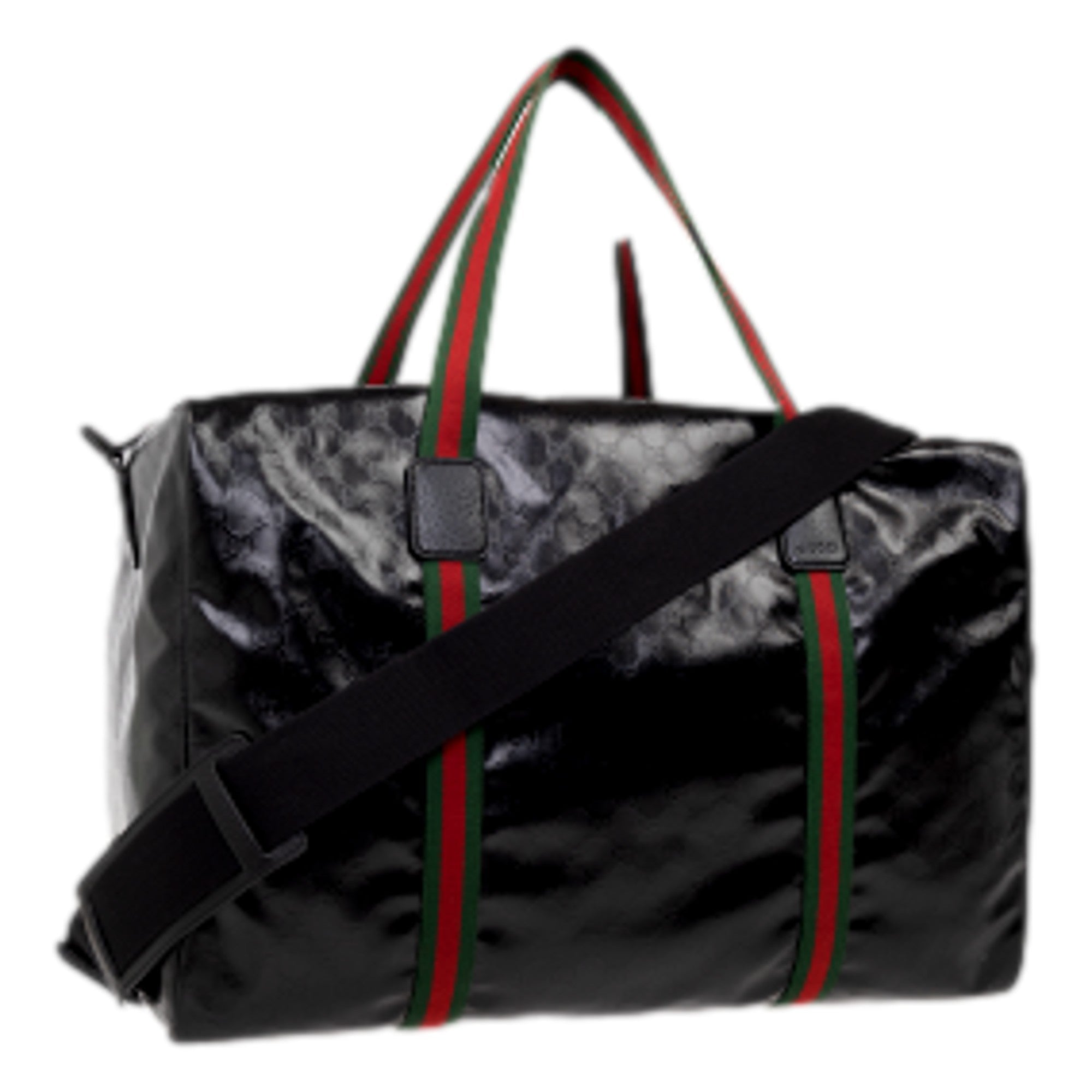 Gucci GG Duffle Maxi: Black Glossy Calfskin Leather Travel Bag