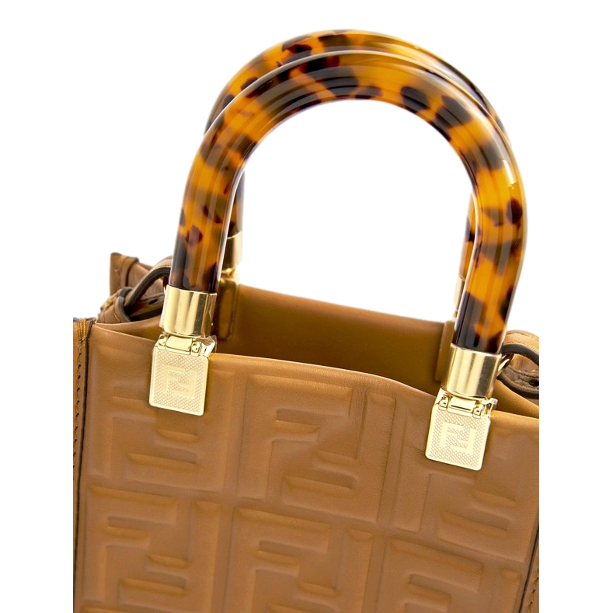 Fendi FF Zucca Leather Mini Sunshine Tote - Elegant Brown Crossbody