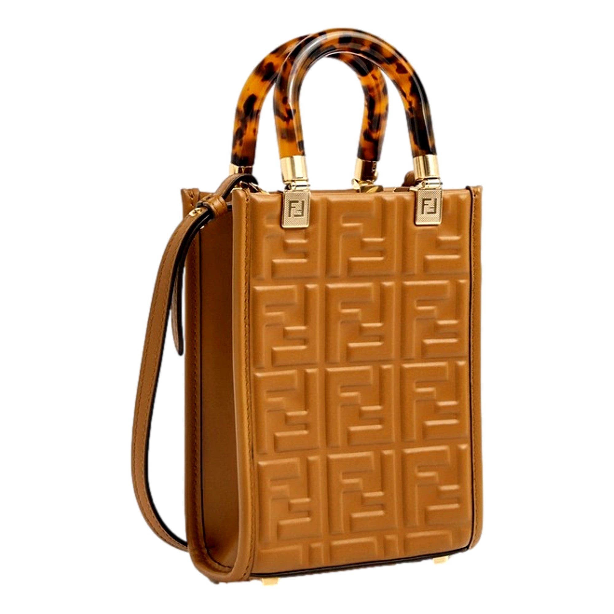 Fendi FF Zucca Leather Mini Sunshine Tote - Elegant Brown Crossbody