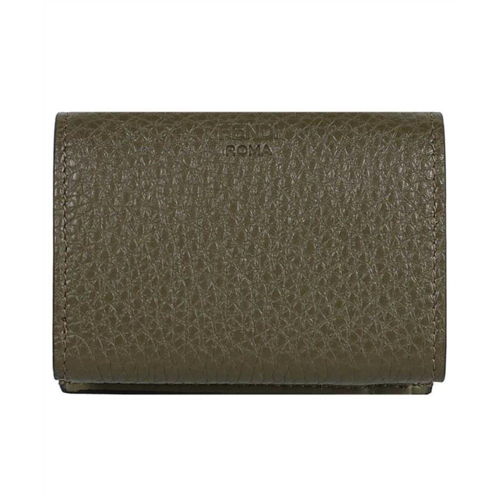 Luxurious Fendi Selleria Leather Avocado Green Micro Trifold Wallet