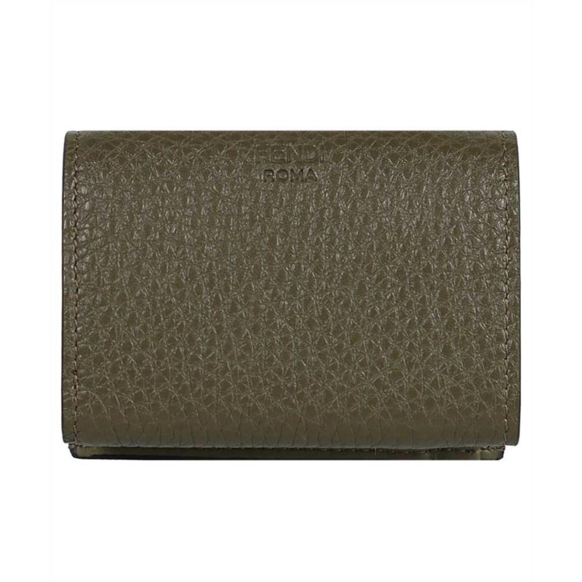 Luxurious Fendi Selleria Leather Avocado Green Micro Trifold Wallet