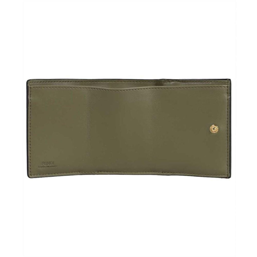 Luxurious Fendi Selleria Leather Avocado Green Micro Trifold Wallet