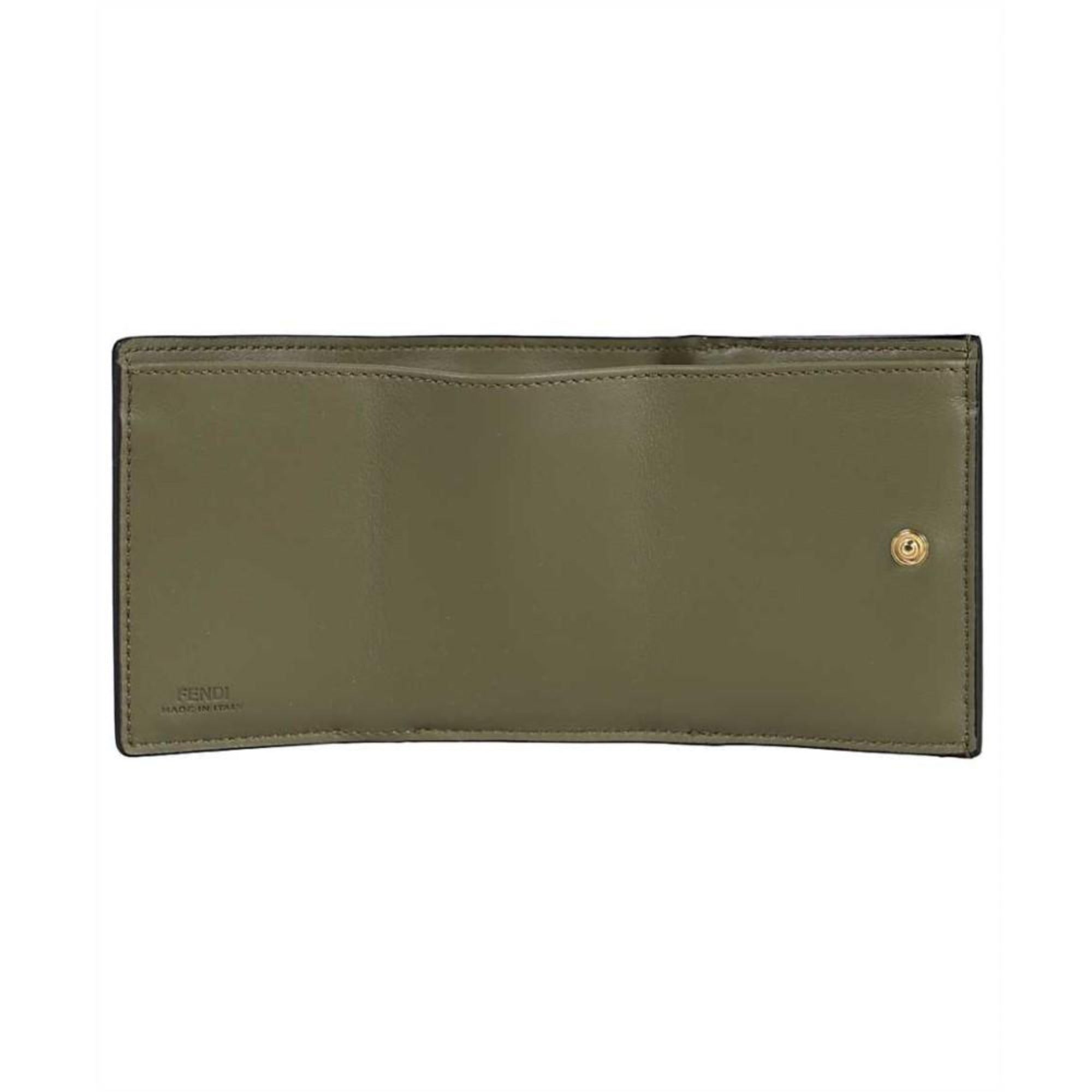 Luxurious Fendi Selleria Leather Avocado Green Micro Trifold Wallet