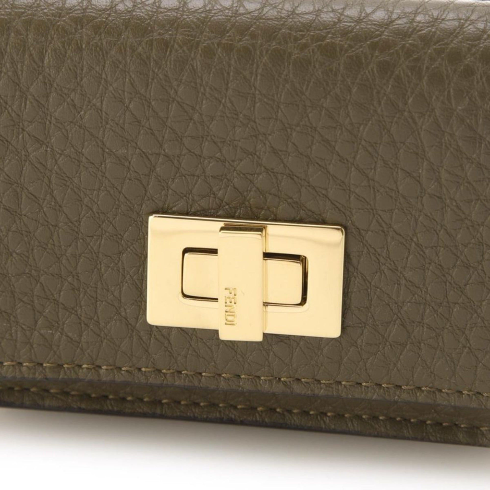 Luxurious Fendi Selleria Leather Avocado Green Micro Trifold Wallet