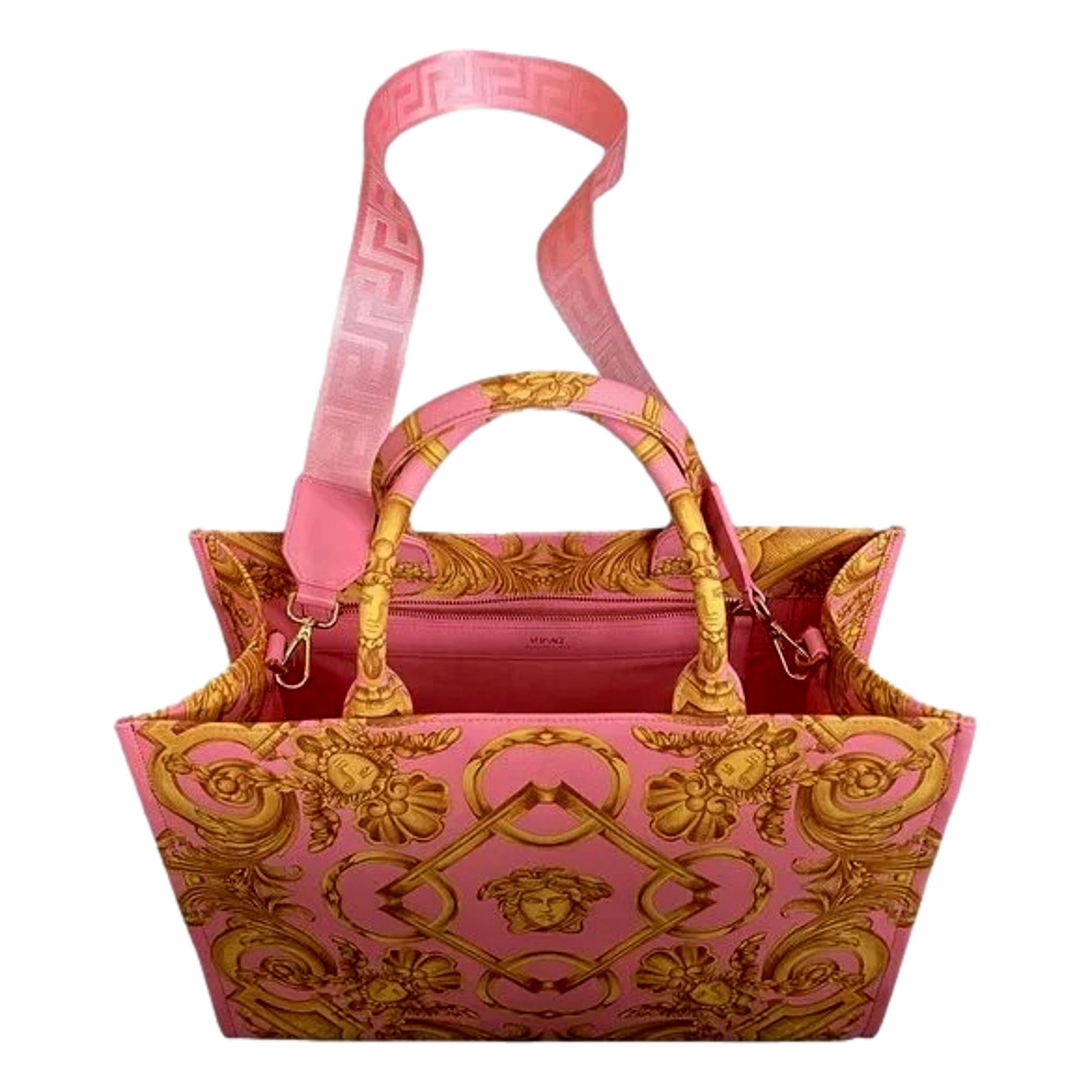 Large Tote Bag - Pink Tote with Signature Print | Versace Canvas
