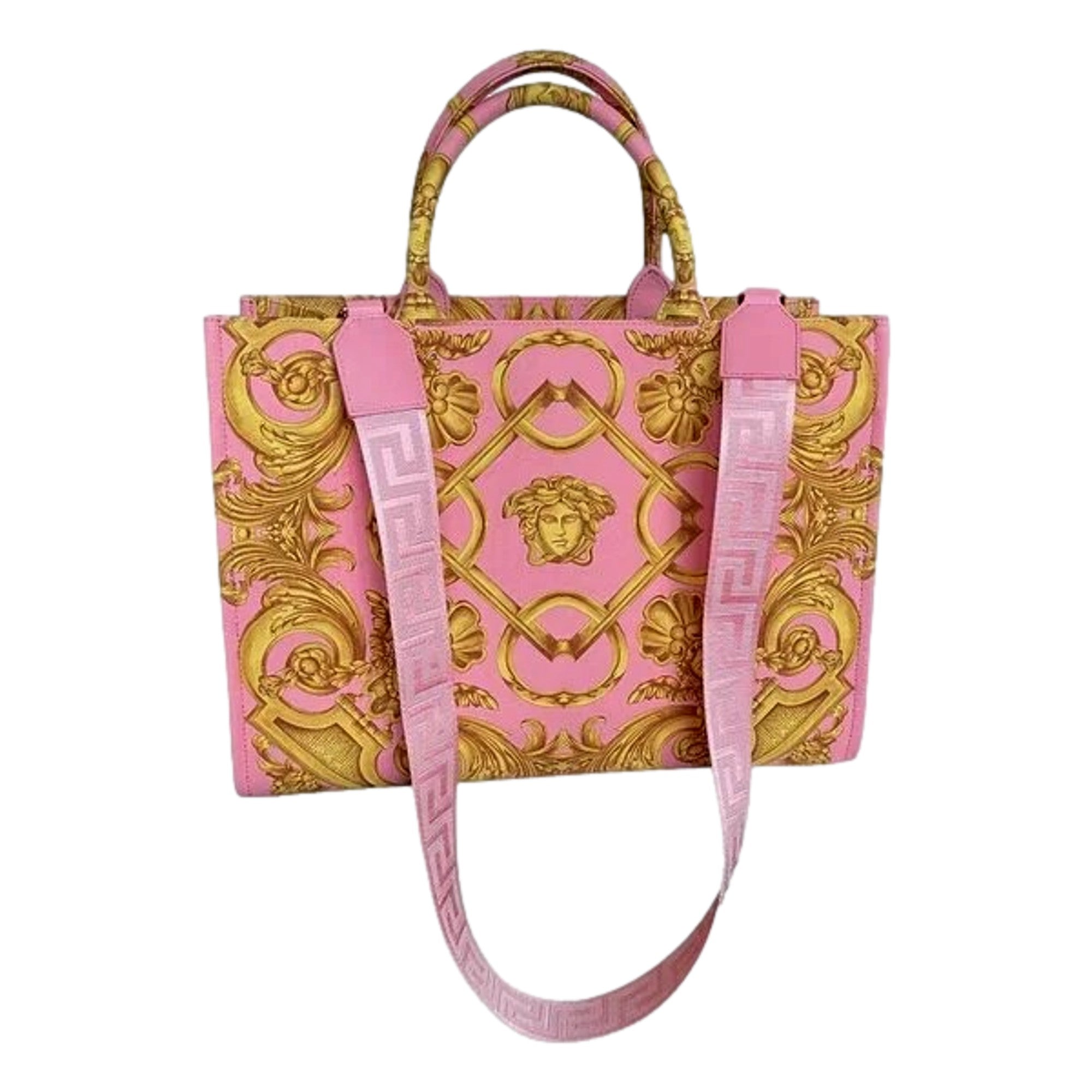 Large Tote Bag - Pink Tote with Signature Print | Versace Canvas