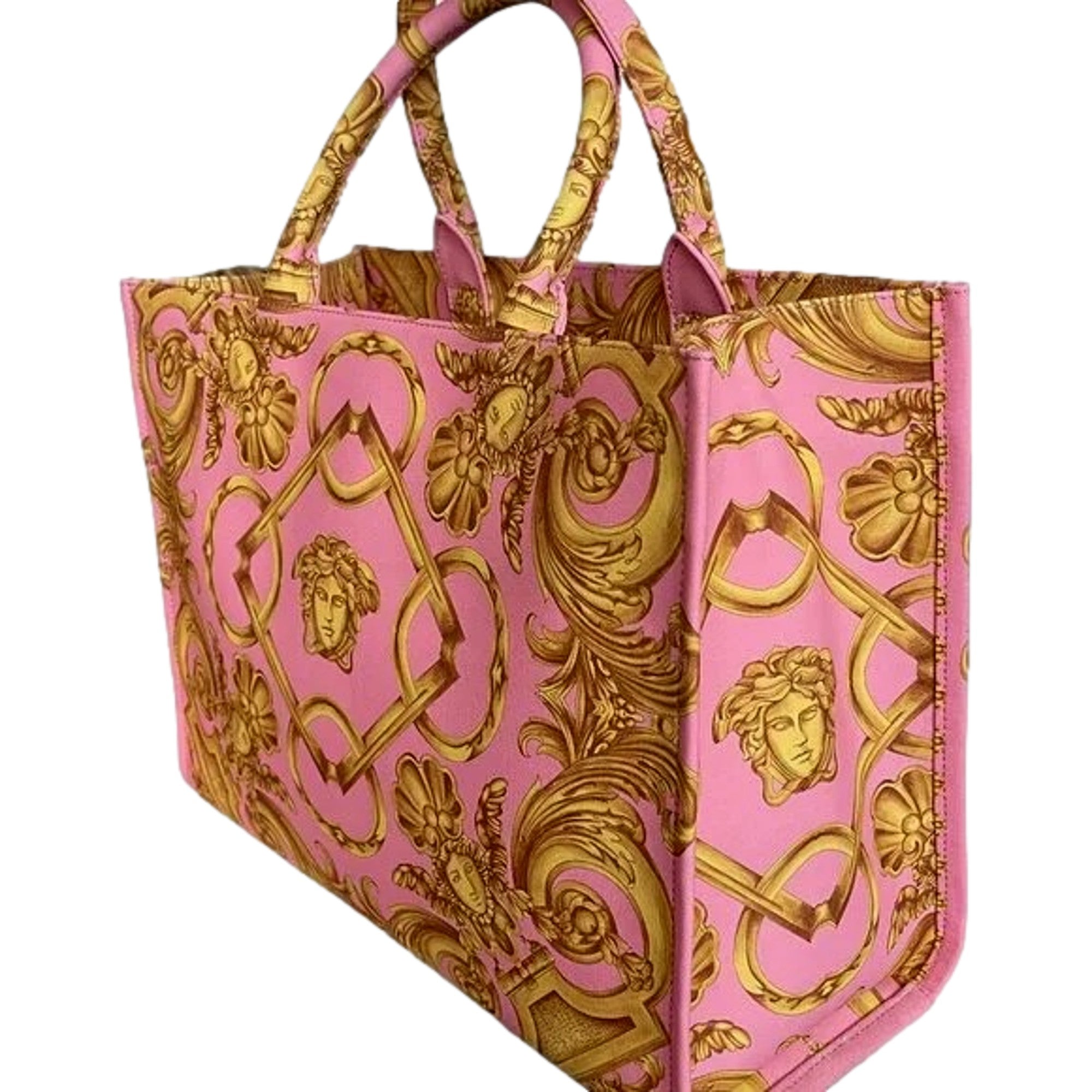 Large Tote Bag - Pink Tote with Signature Print | Versace Canvas