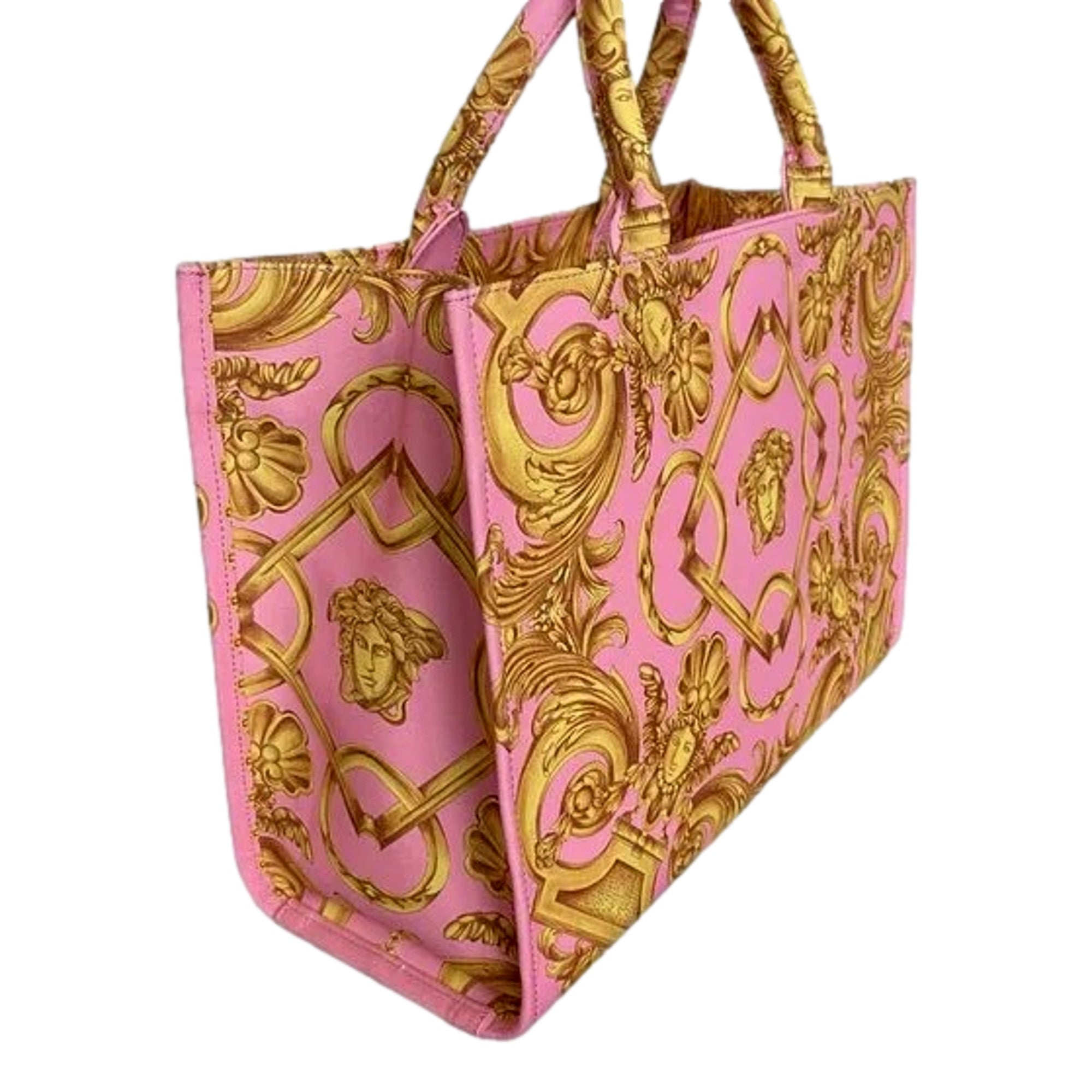 Large Tote Bag - Pink Tote with Signature Print | Versace Canvas