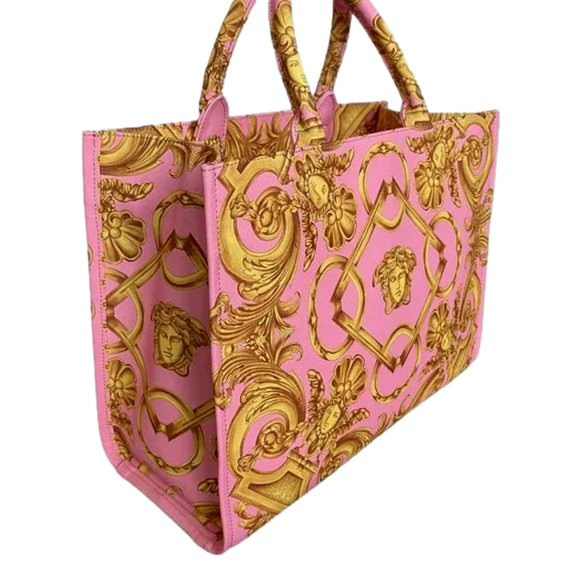 Large Tote Bag - Pink Tote with Signature Print | Versace Canvas