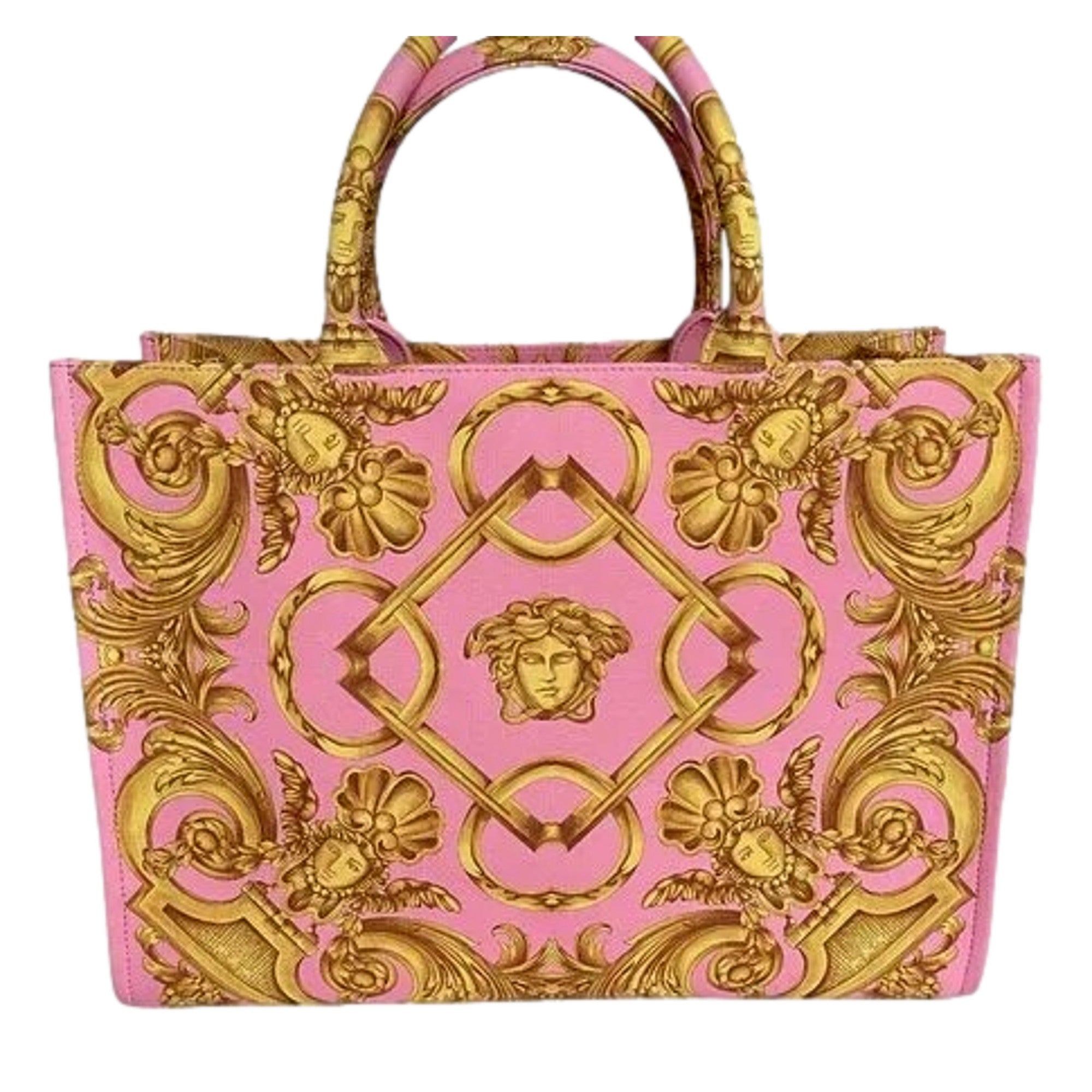 Large Tote Bag - Pink Tote with Signature Print | Versace Canvas