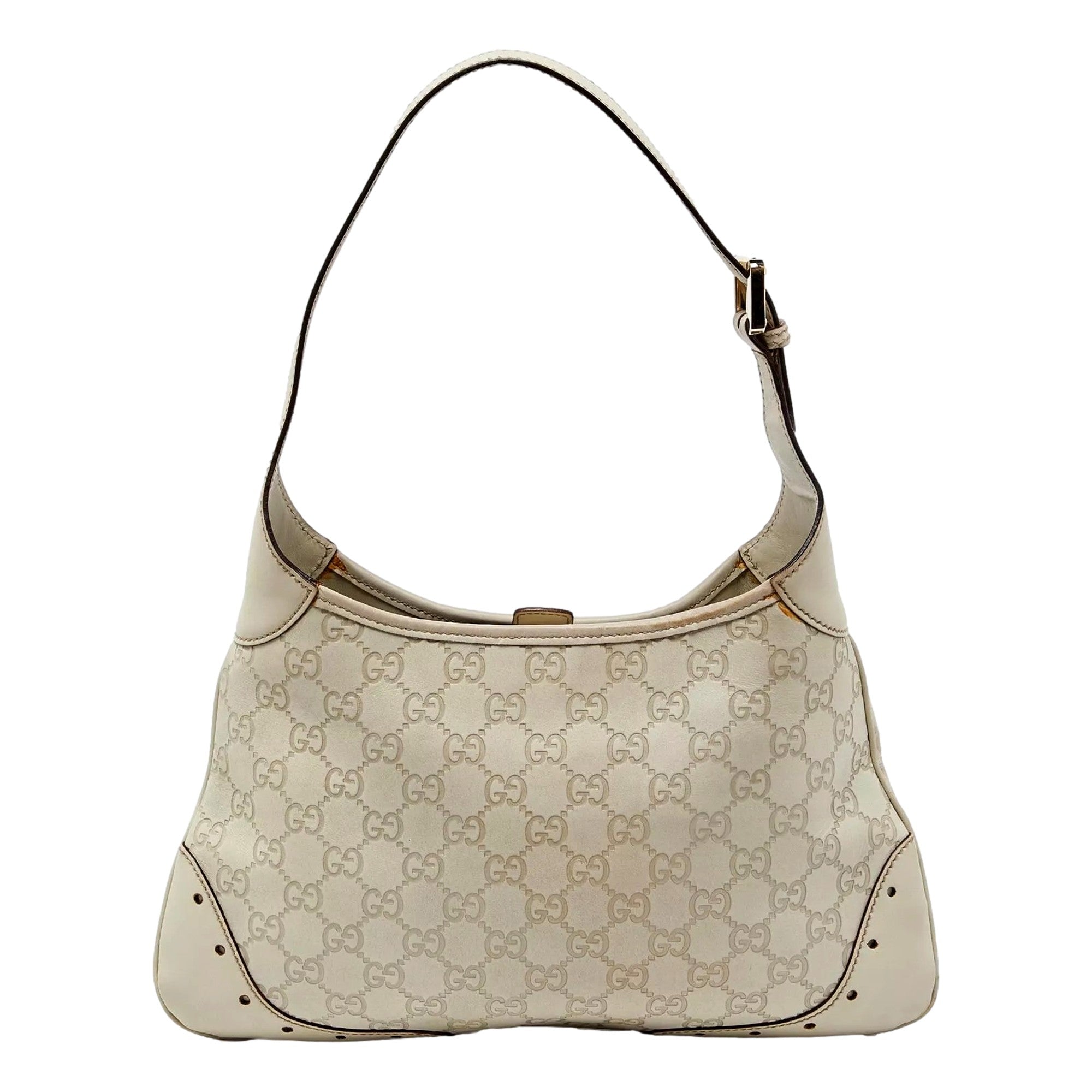 Gucci Hobo Leather Handbag: Chic White Guccissima Pre-Owned Style
