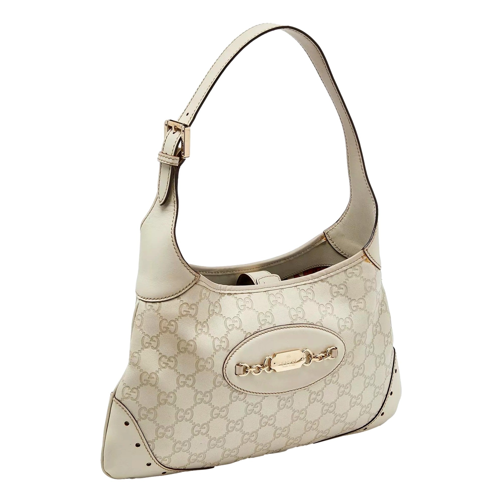 Gucci Hobo Leather Handbag: Chic White Guccissima Pre-Owned Style
