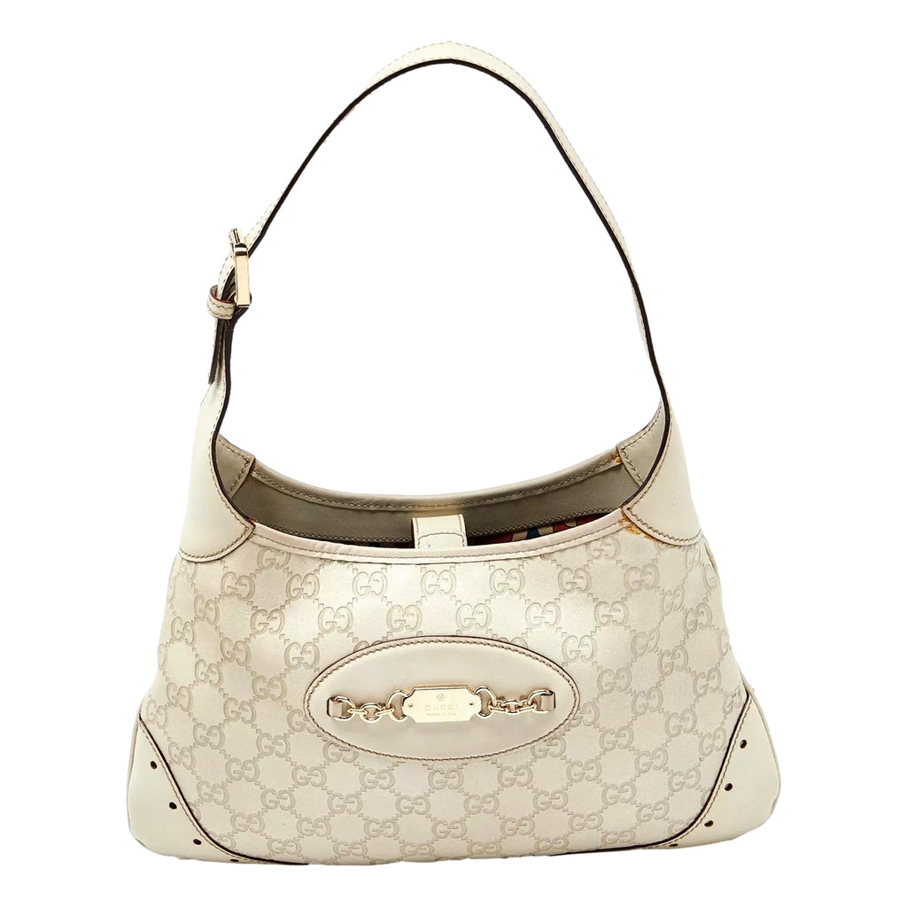 Gucci Hobo Leather Handbag: Chic White Guccissima Pre-Owned Style