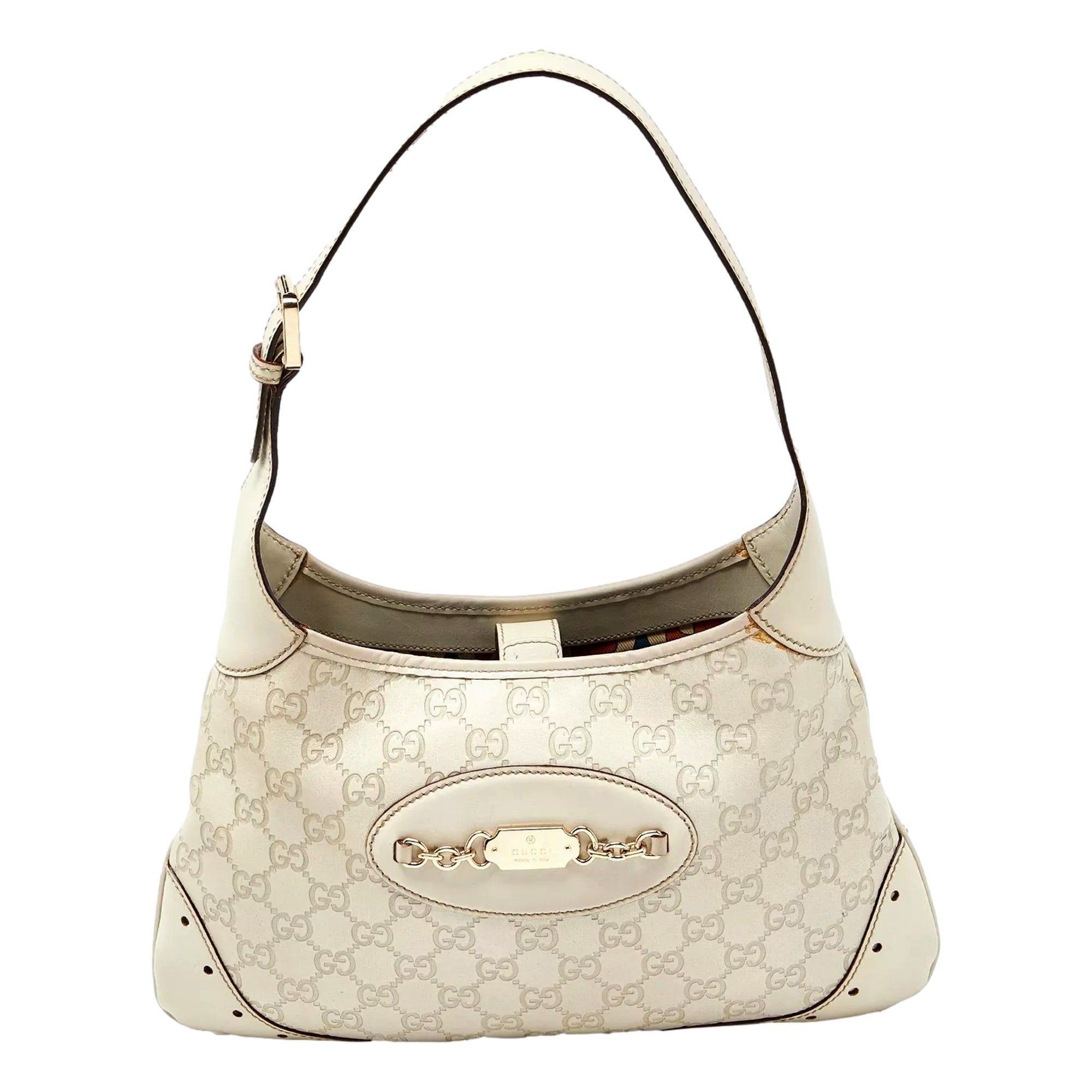 Gucci Hobo Leather Handbag: Chic White Guccissima Pre-Owned Style