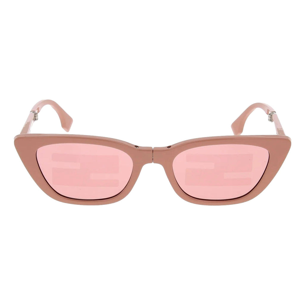 Fendi Sunglasses: Chic Women's Shades with FF Logo & UV Protection -  Fendi Injected Touch of FF Pink and Silver Sunglasses combine sophisticated design with essential sun protection. Crafted in Italy, these sunglasses feature the iconic FF logo on the temples and provide 100% UV protection, ensuring your eyes stay safe while you maintain a polished, fashionable look. Ideal for those who appreciate luxury and functionality in their eyewear.Model FOL052Dimensions: Arm Length: 14cm, Bridge Width: 1.9cm