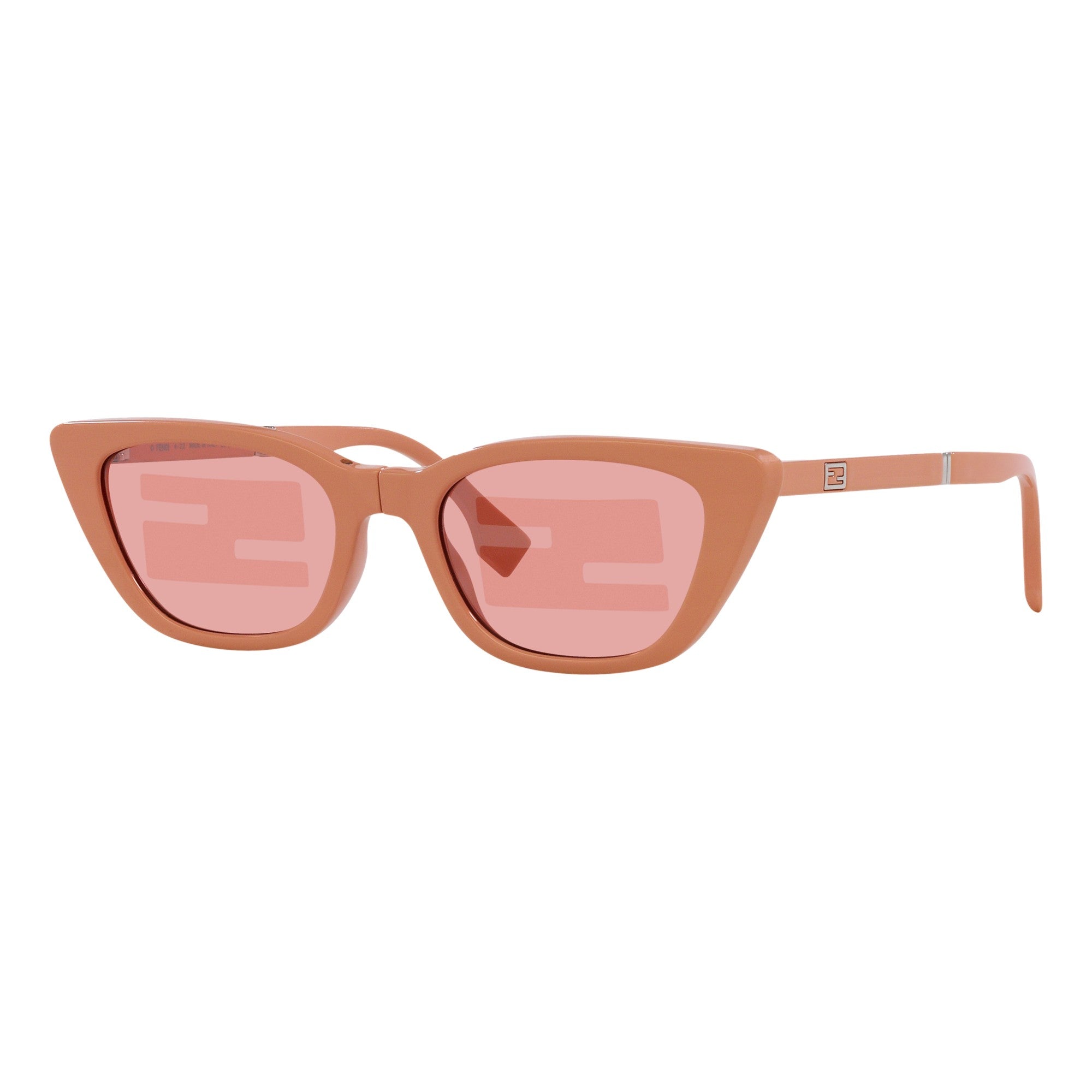 Fendi Sunglasses: Chic Women's Shades with FF Logo & UV Protection -  Fendi Injected Touch of FF Pink and Silver Sunglasses combine sophisticated design with essential sun protection. Crafted in Italy, these sunglasses feature the iconic FF logo on the temples and provide 100% UV protection, ensuring your eyes stay safe while you maintain a polished, fashionable look. Ideal for those who appreciate luxury and functionality in their eyewear.Model FOL052Dimensions: Arm Length: 14cm, Bridge Width: 1.9cm