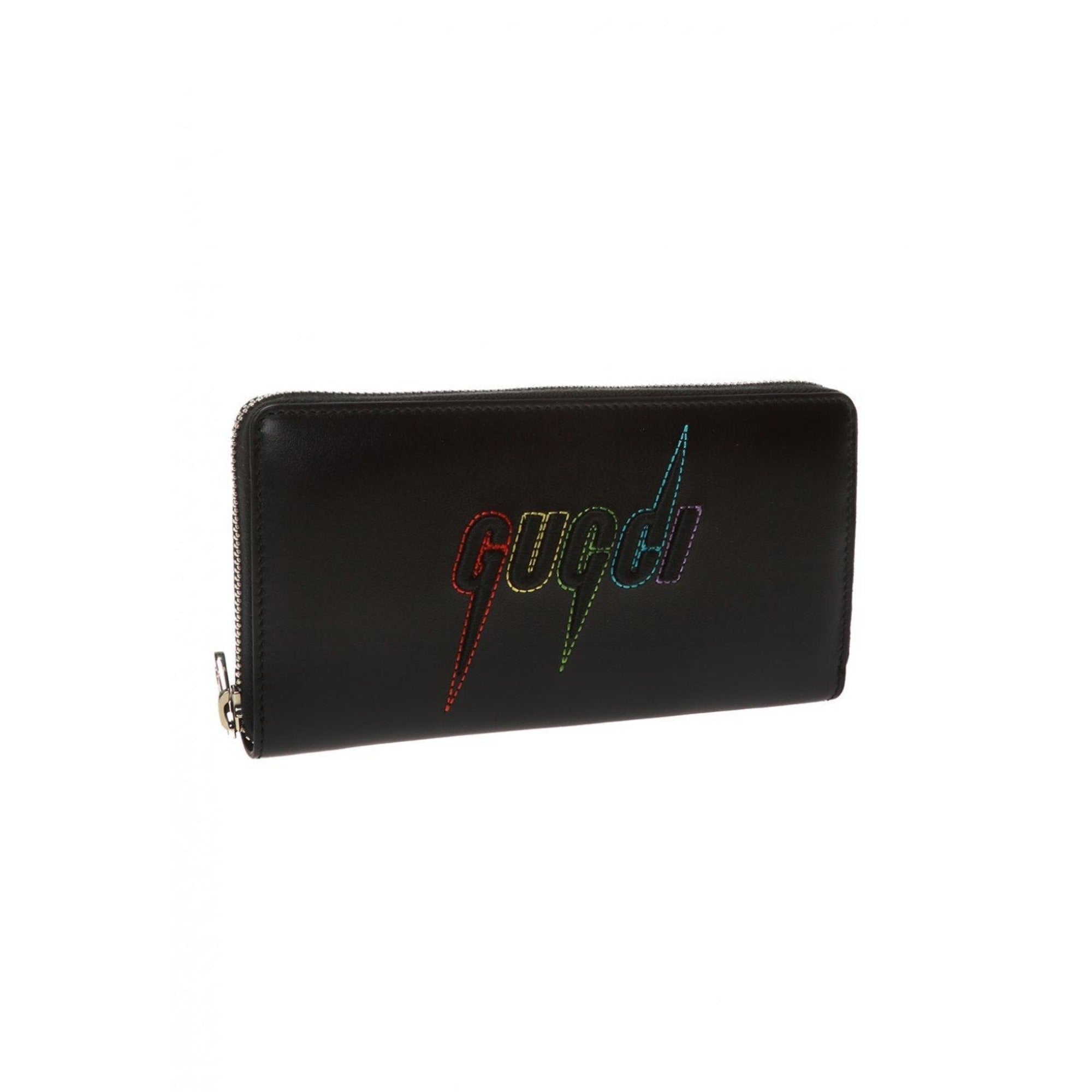 Gucci Black Leather Wallet | Rainbow Lightning Logo & Luxury Design