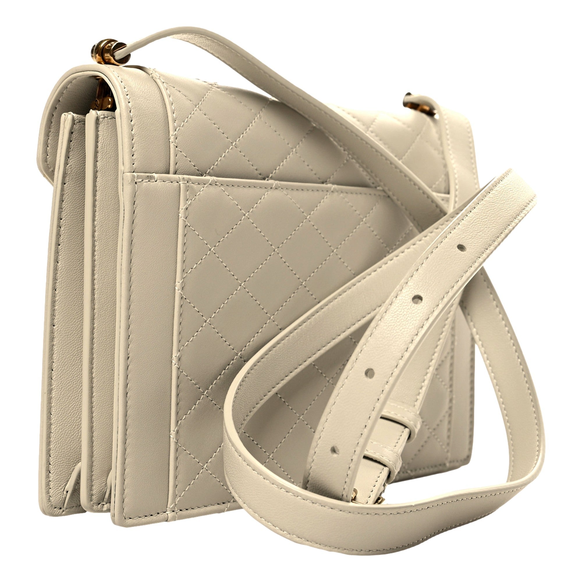 Ivory Bag: Saint Laurent Quilted Lambskin Shoulder Handbag Luxury