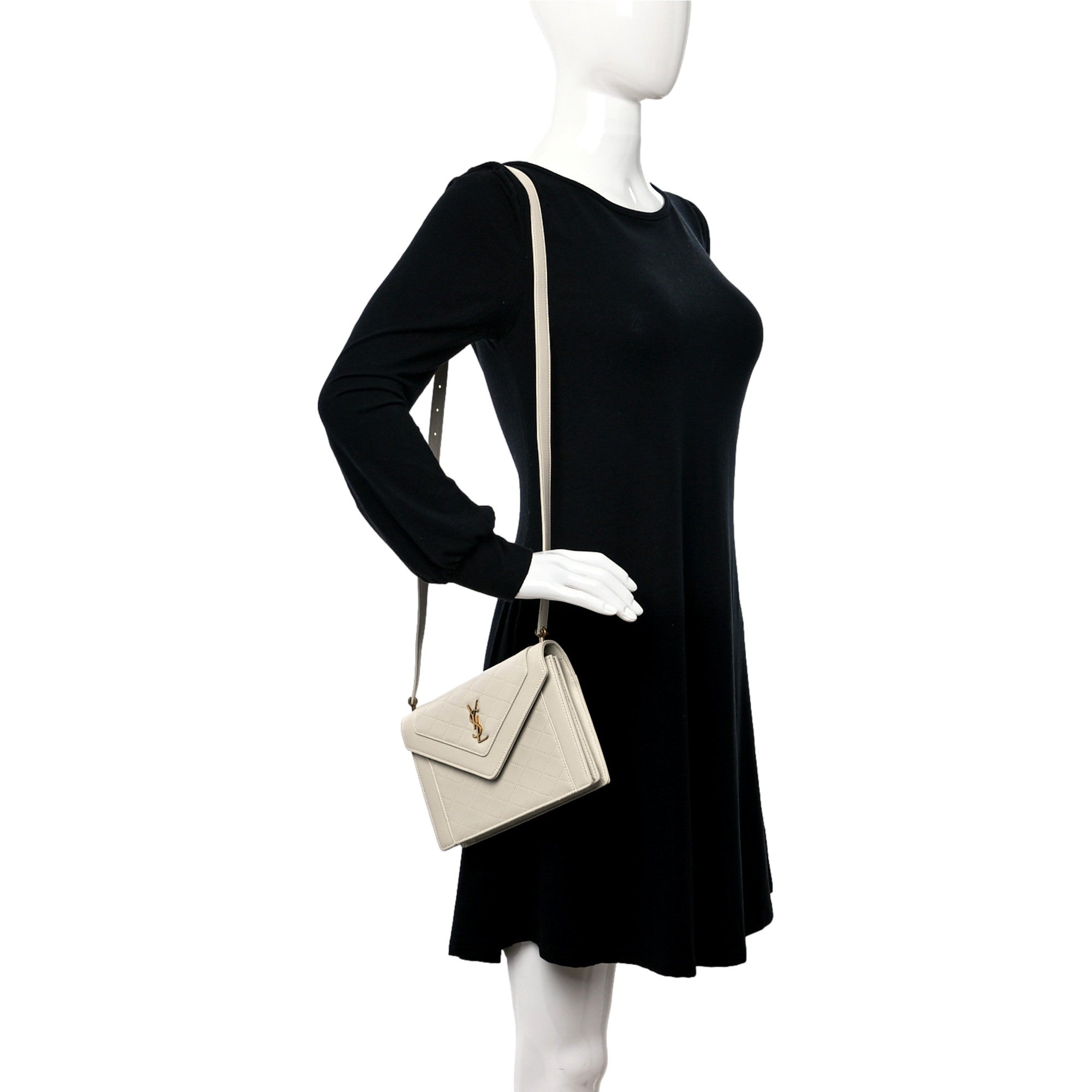 Ivory Bag: Saint Laurent Quilted Lambskin Shoulder Handbag Luxury