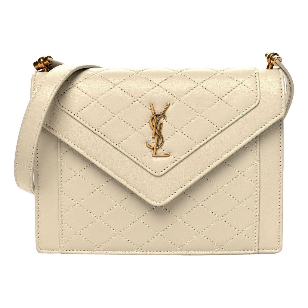 Ivory Bag: Saint Laurent Quilted Lambskin Shoulder Handbag Luxury