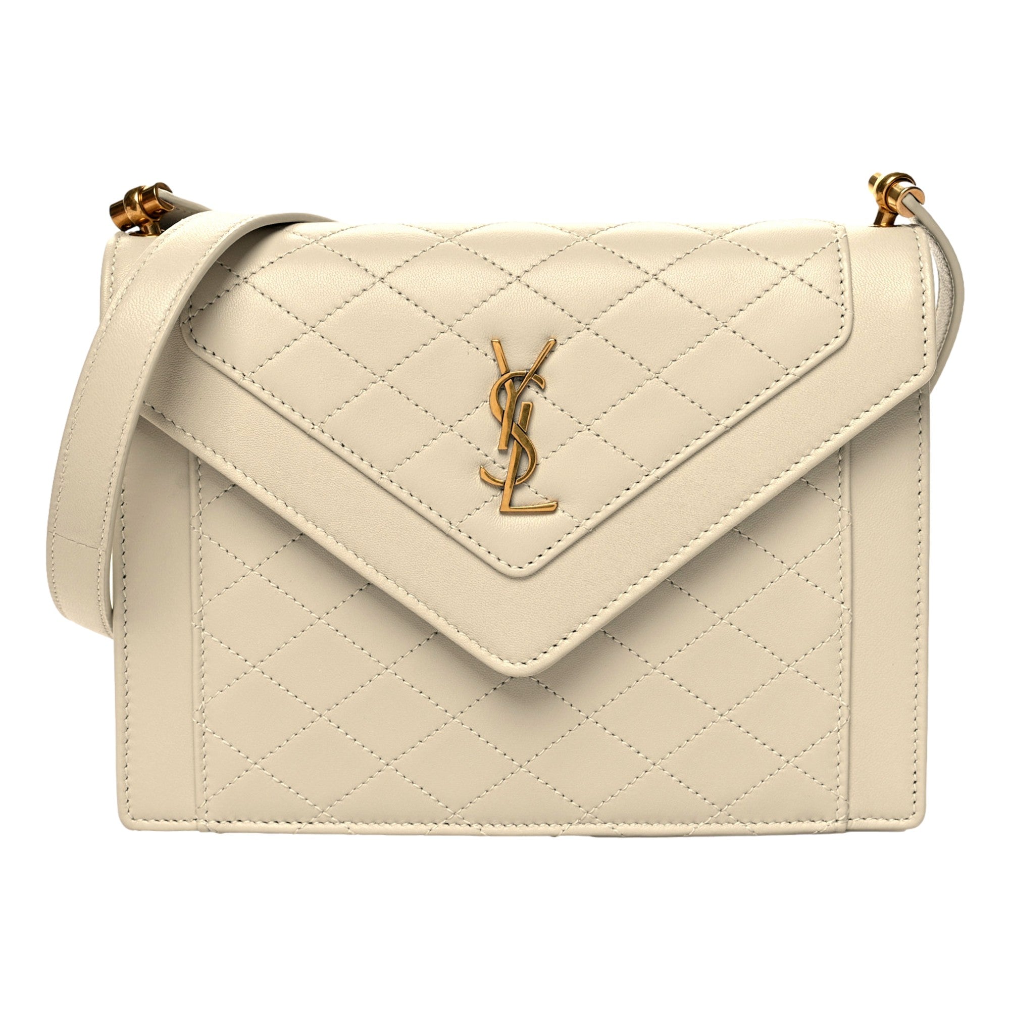 Ivory Bag: Saint Laurent Quilted Lambskin Shoulder Handbag Luxury