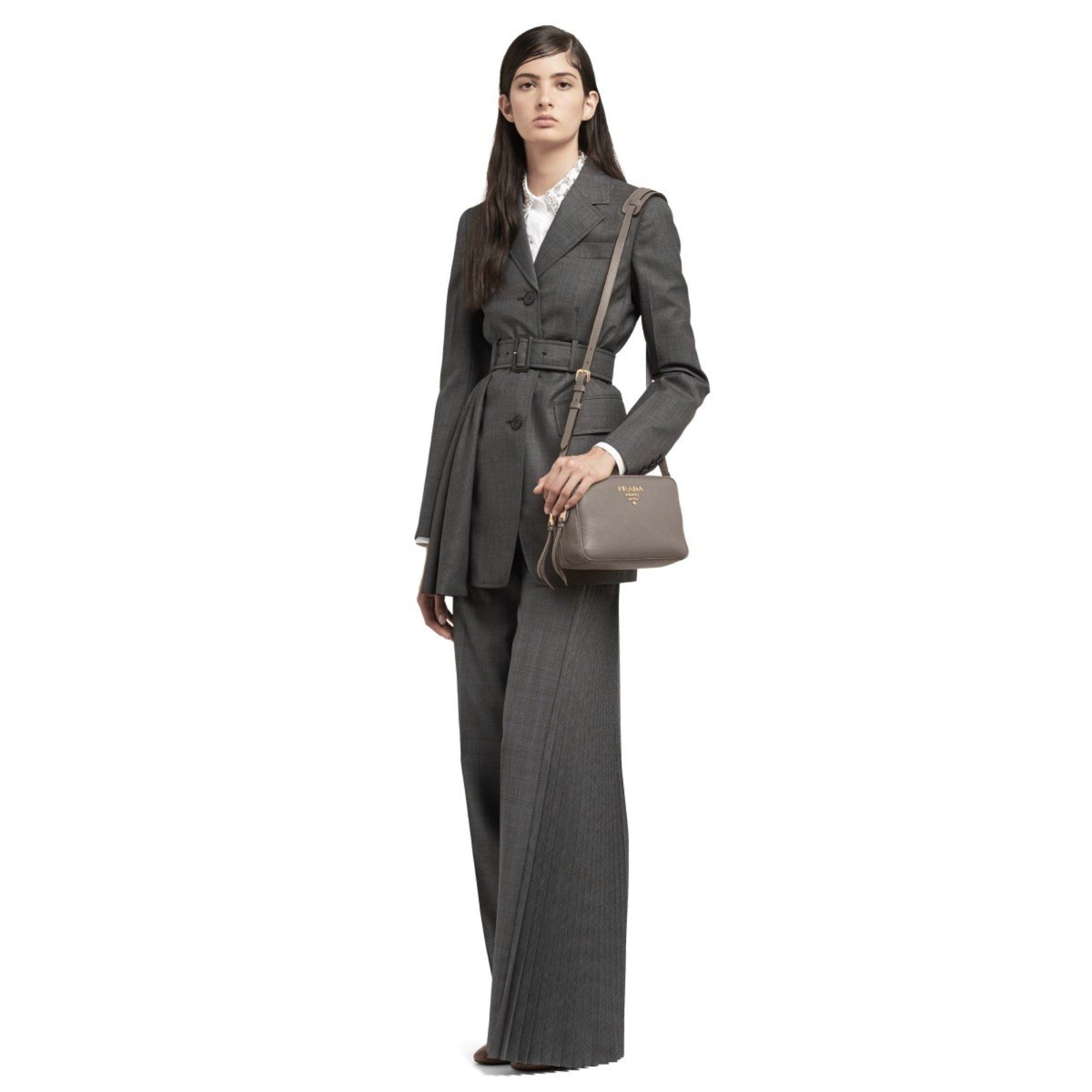 Prada Argilla Grey Leather Crossbody - Elegance Meets Functionality