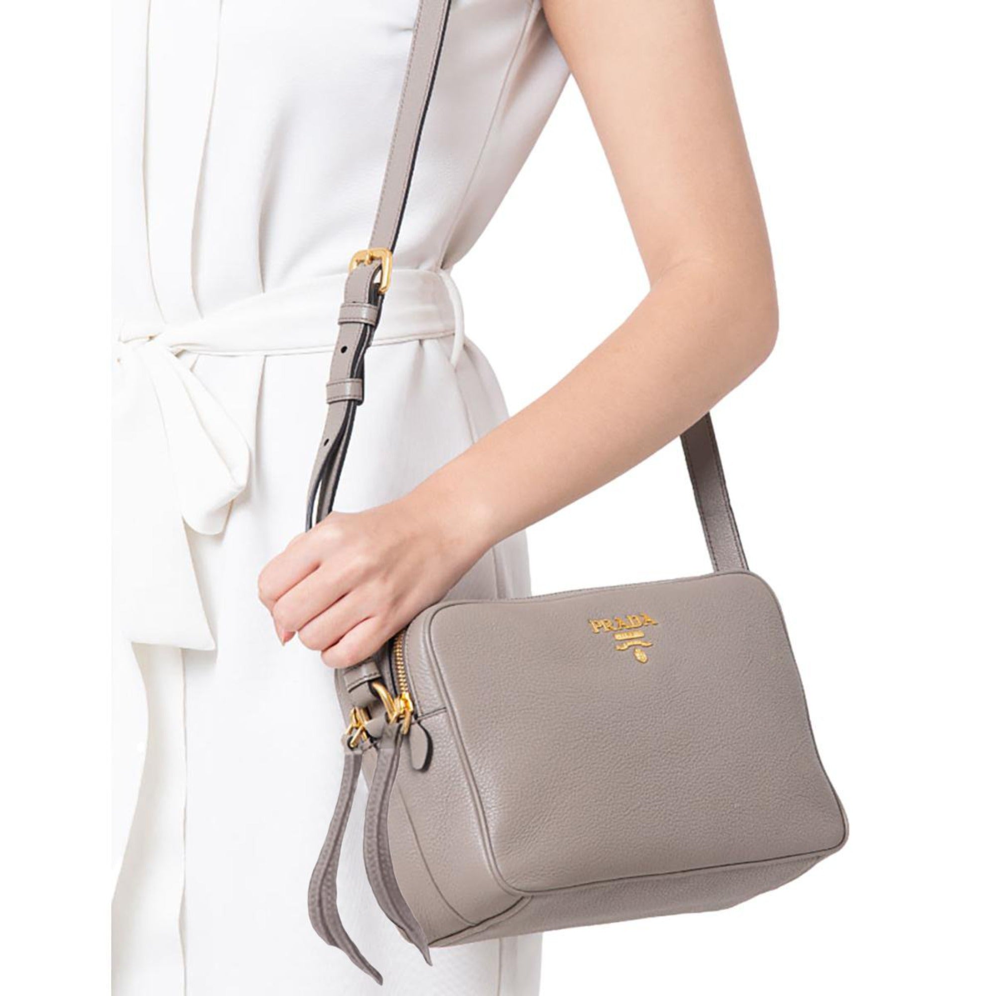 Prada Argilla Grey Leather Crossbody - Elegance Meets Functionality