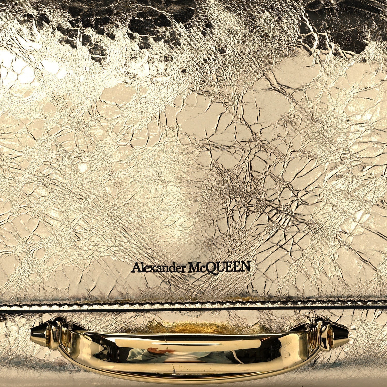 Small Story Gold Leather Bag - Elegant Alex McQueen Shoulder Accessory