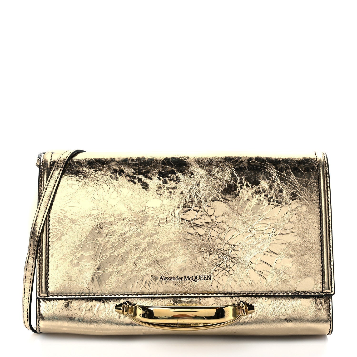 Small Story Gold Leather Bag - Elegant Alex McQueen Shoulder Accessory