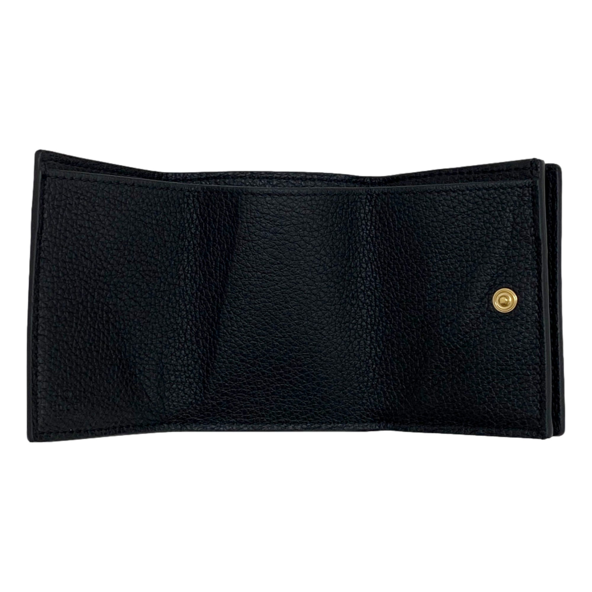 Gucci Black Leather Mini Wallet - Elegant Tri-Fold with Gold Accents