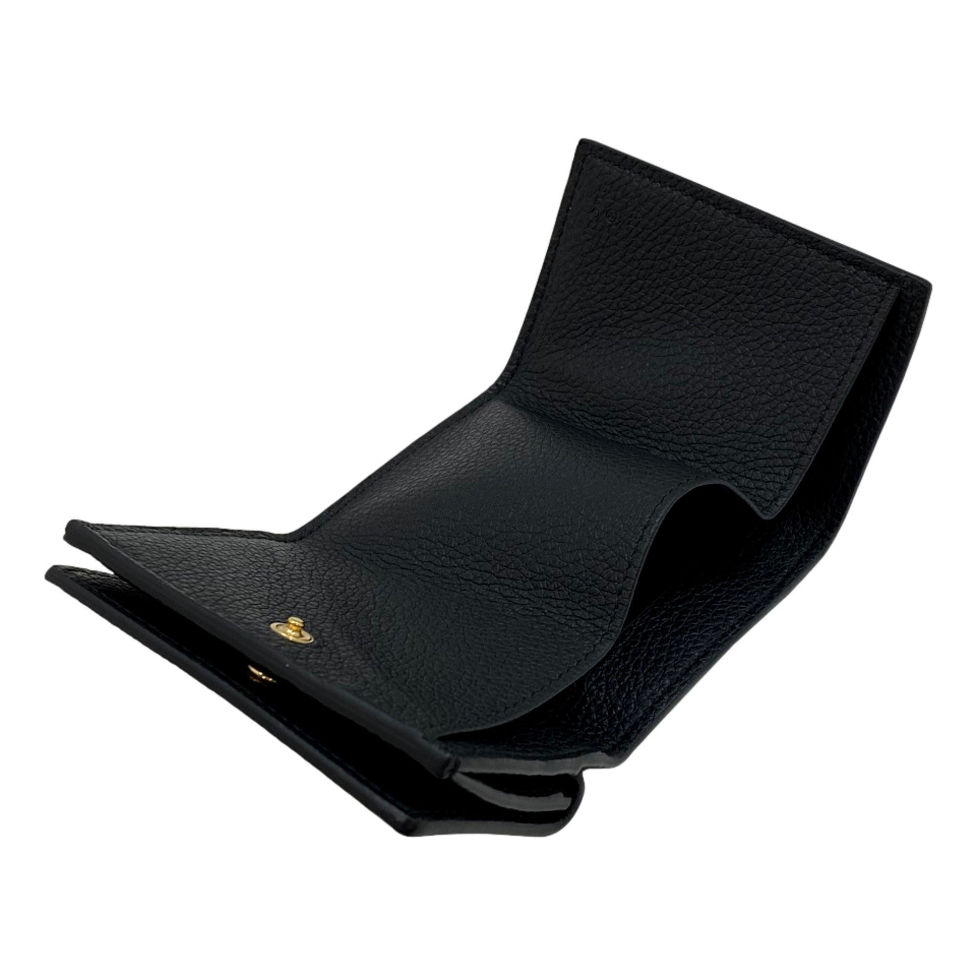 Gucci Black Leather Mini Wallet - Elegant Tri-Fold with Gold Accents