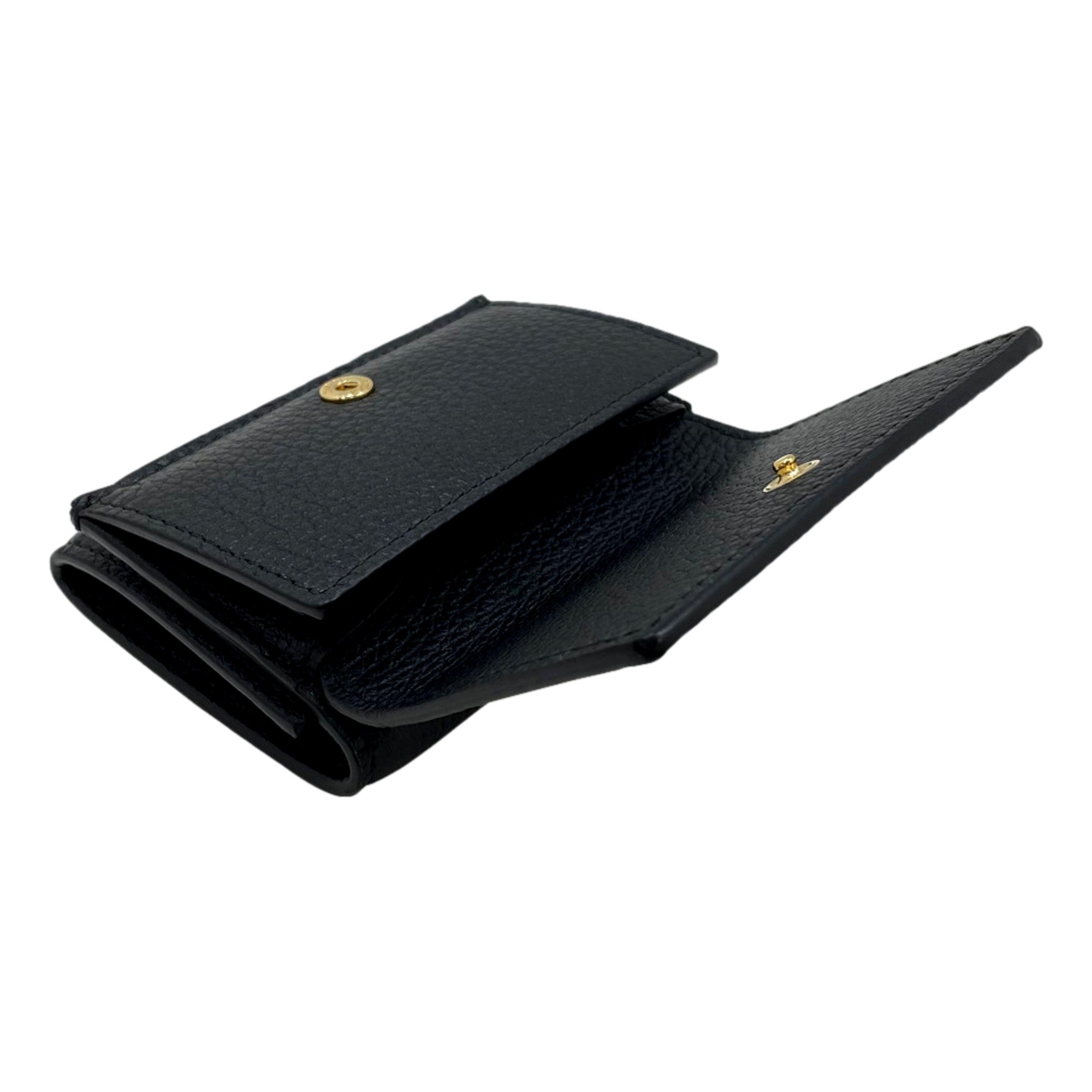 Gucci Black Leather Mini Wallet - Elegant Tri-Fold with Gold Accents