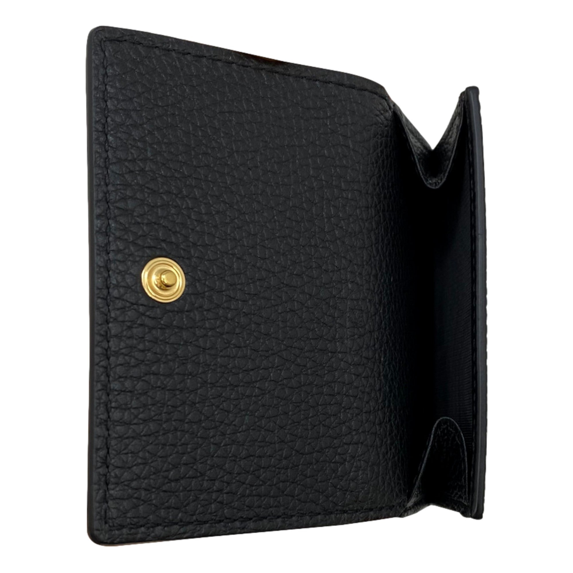 Gucci Black Leather Mini Wallet - Elegant Tri-Fold with Gold Accents