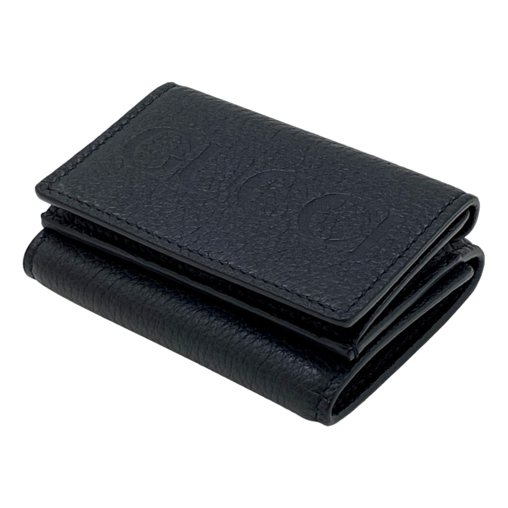Gucci Black Leather Mini Wallet - Elegant Tri-Fold with Gold Accents
