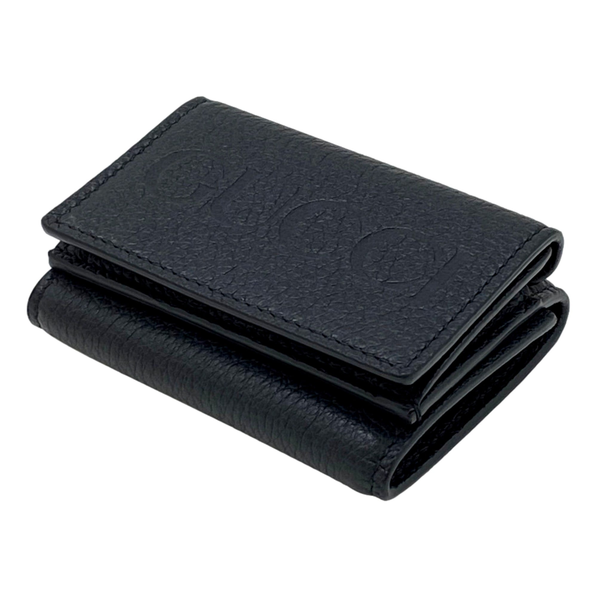Gucci Black Leather Mini Wallet - Elegant Tri-Fold with Gold Accents