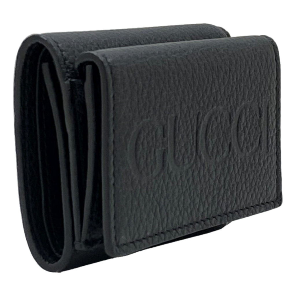 Gucci Black Leather Mini Wallet - Elegant Tri-Fold with Gold Accents