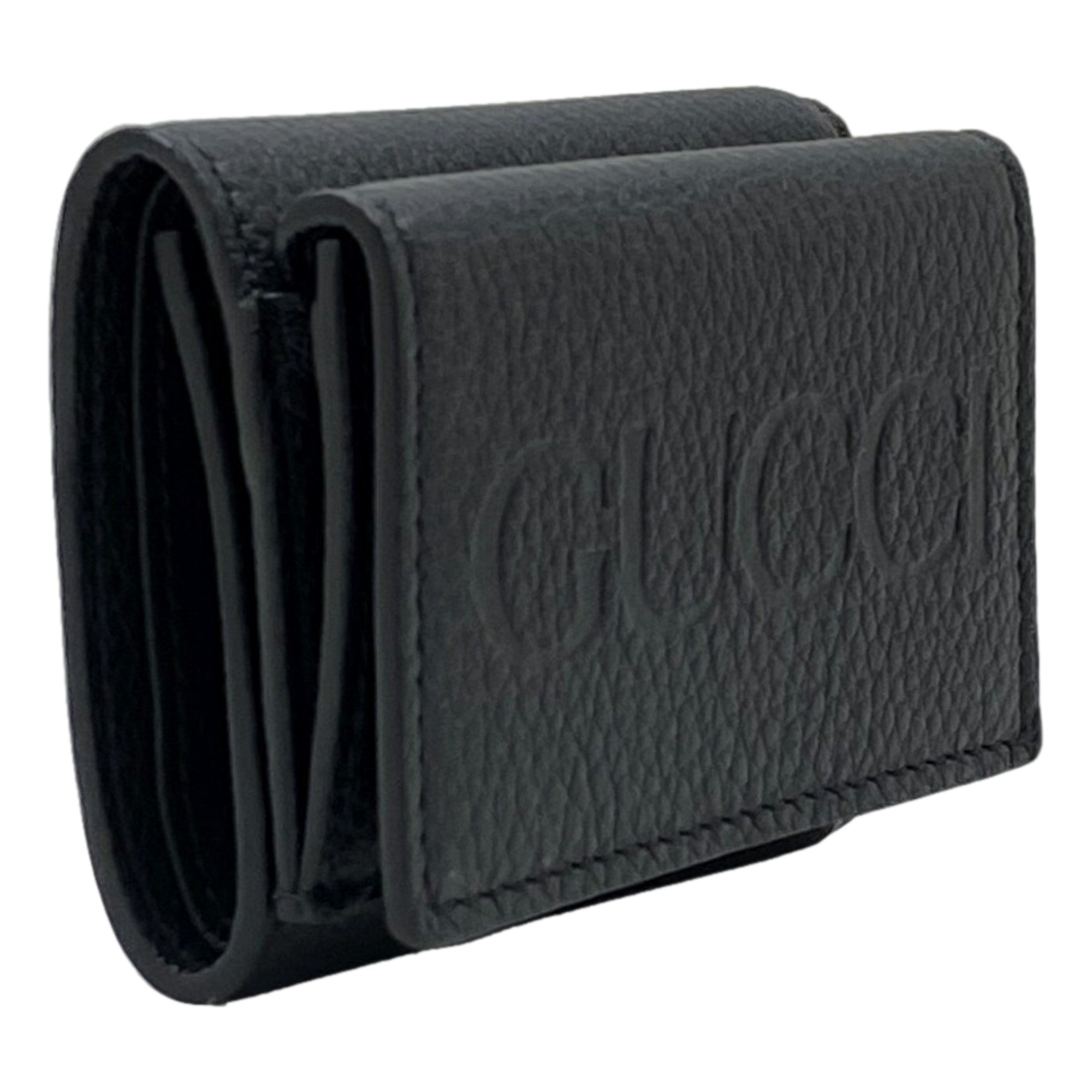 Gucci Black Leather Mini Wallet - Elegant Tri-Fold with Gold Accents