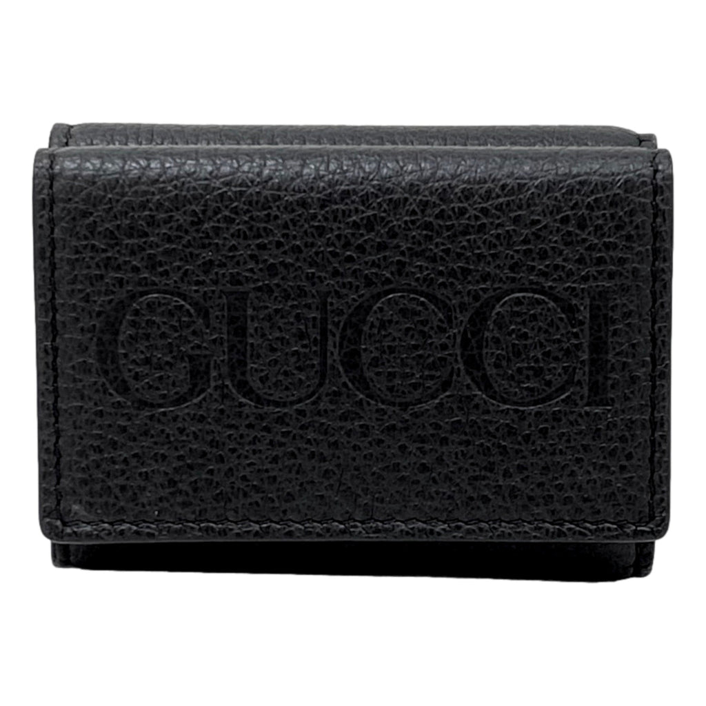 Gucci Black Leather Mini Wallet - Elegant Tri-Fold with Gold Accents