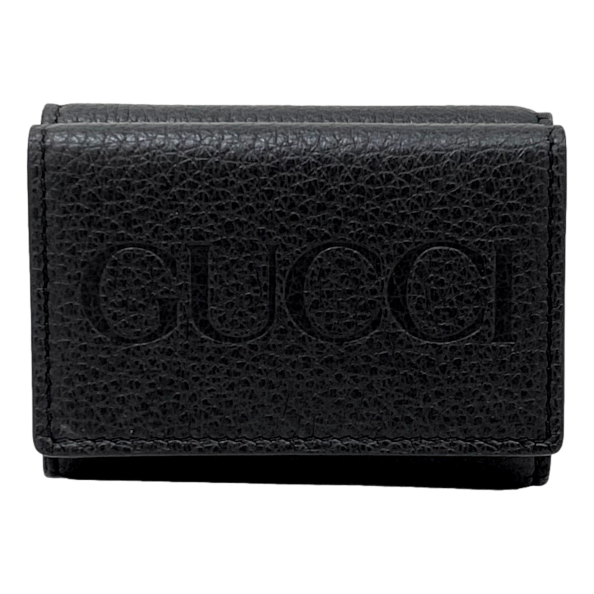 Gucci Black Leather Mini Wallet - Elegant Tri-Fold with Gold Accents