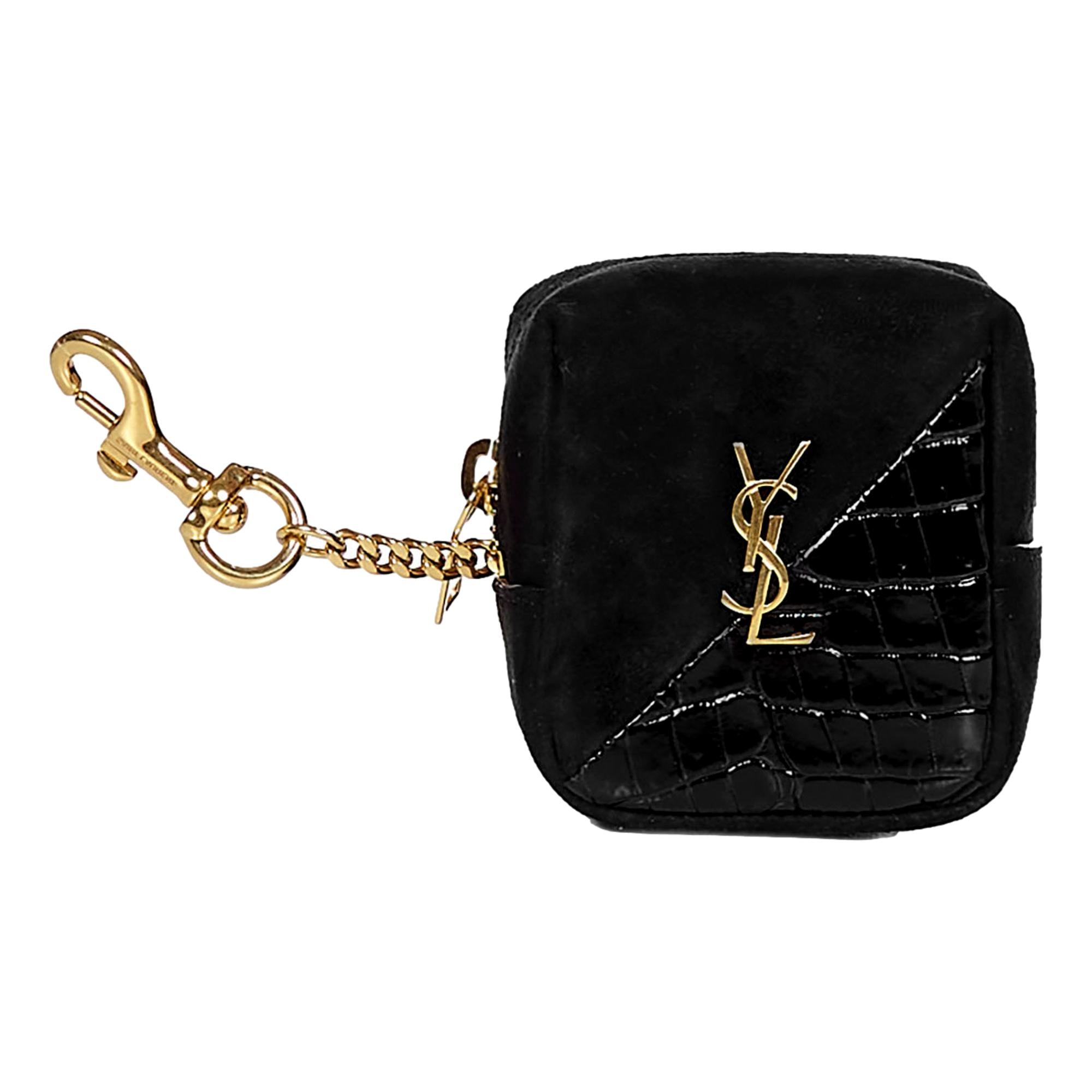 Saint Laurent Keyring - Jamie YSL Cube in Black Crocodile Leather
