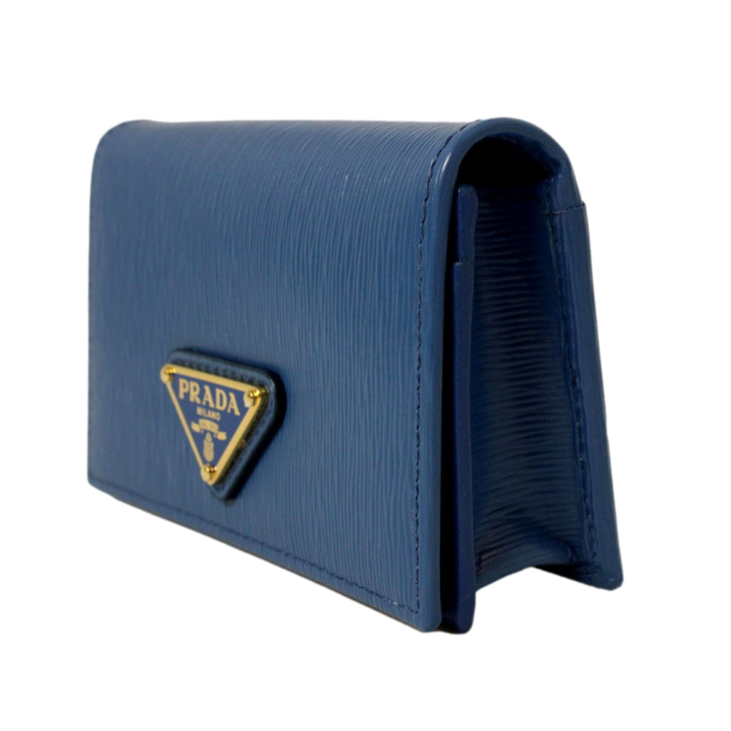 Prada Leather Card Case Wallet - Stylish Blue Card Case with Logo