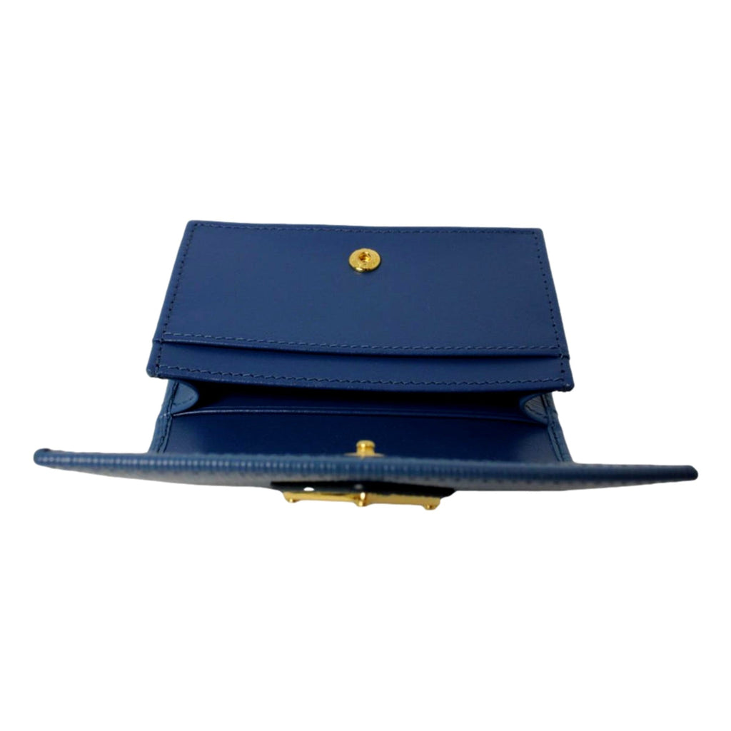 Prada Leather Card Case Wallet - Stylish Blue Card Case with Logo
