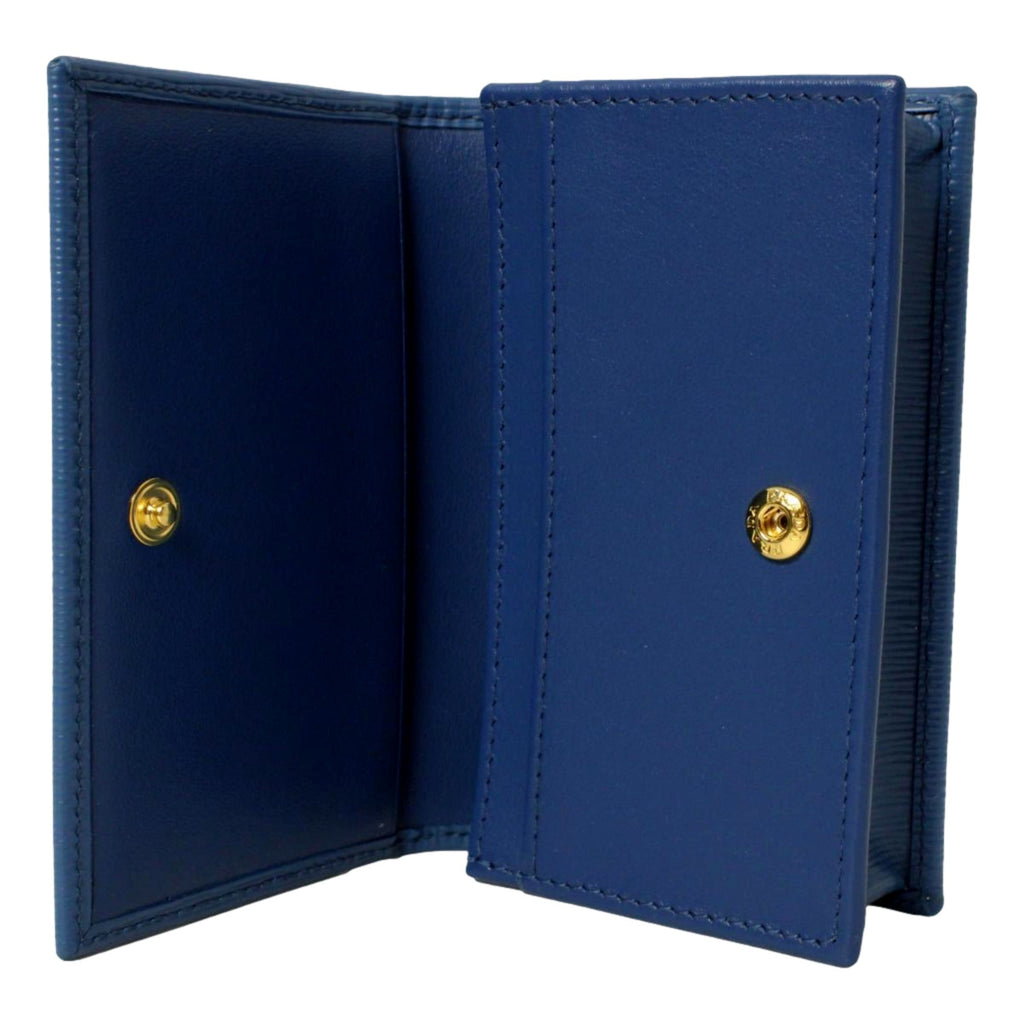 Prada Leather Card Case Wallet - Stylish Blue Card Case with Logo